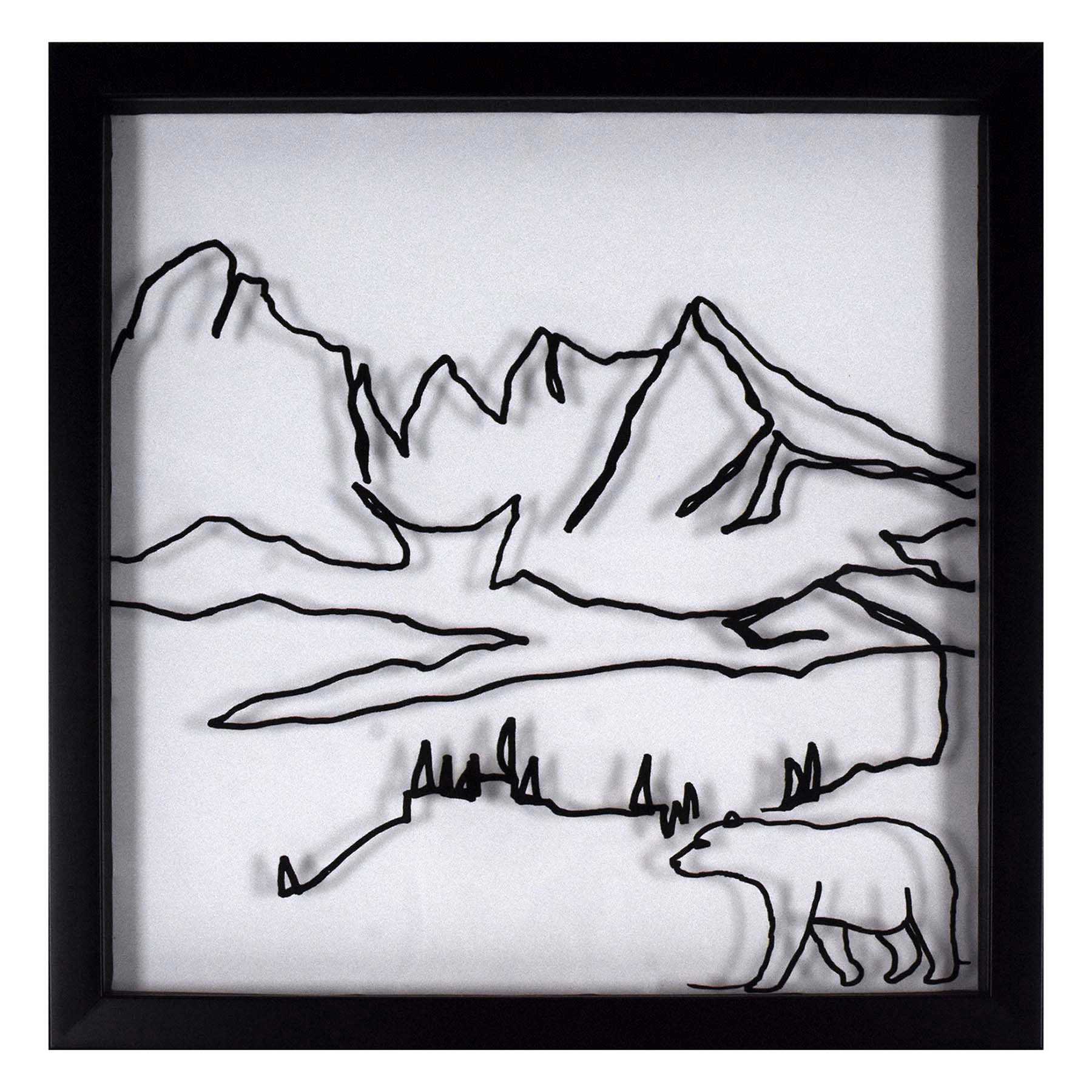 Lake & Lodge Glass Framed Line Drawing Print Wall Art, 13"