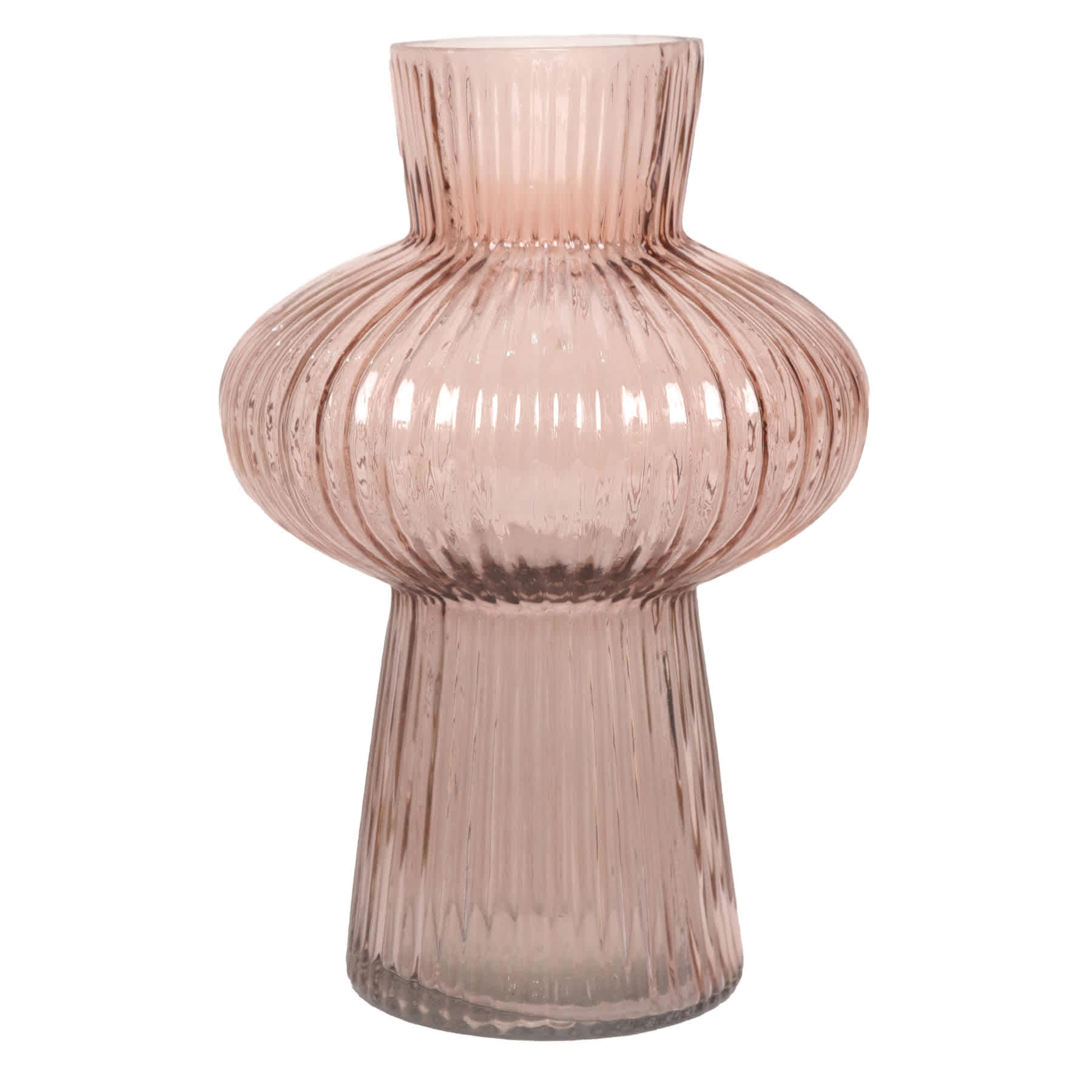 Pink Bubble Ribbed Glass Vase, 8.5"