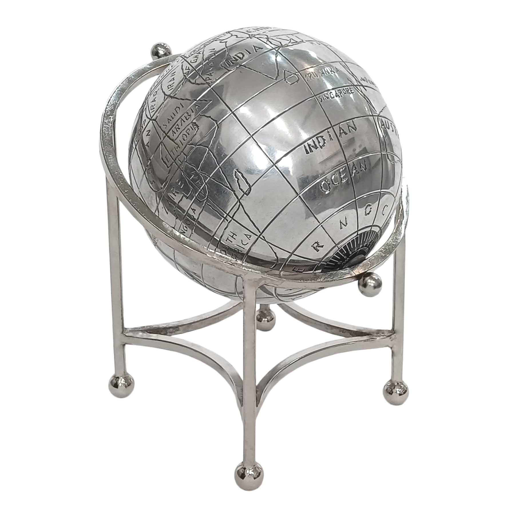Decorative Silver Aluminum Globe, 7x8
