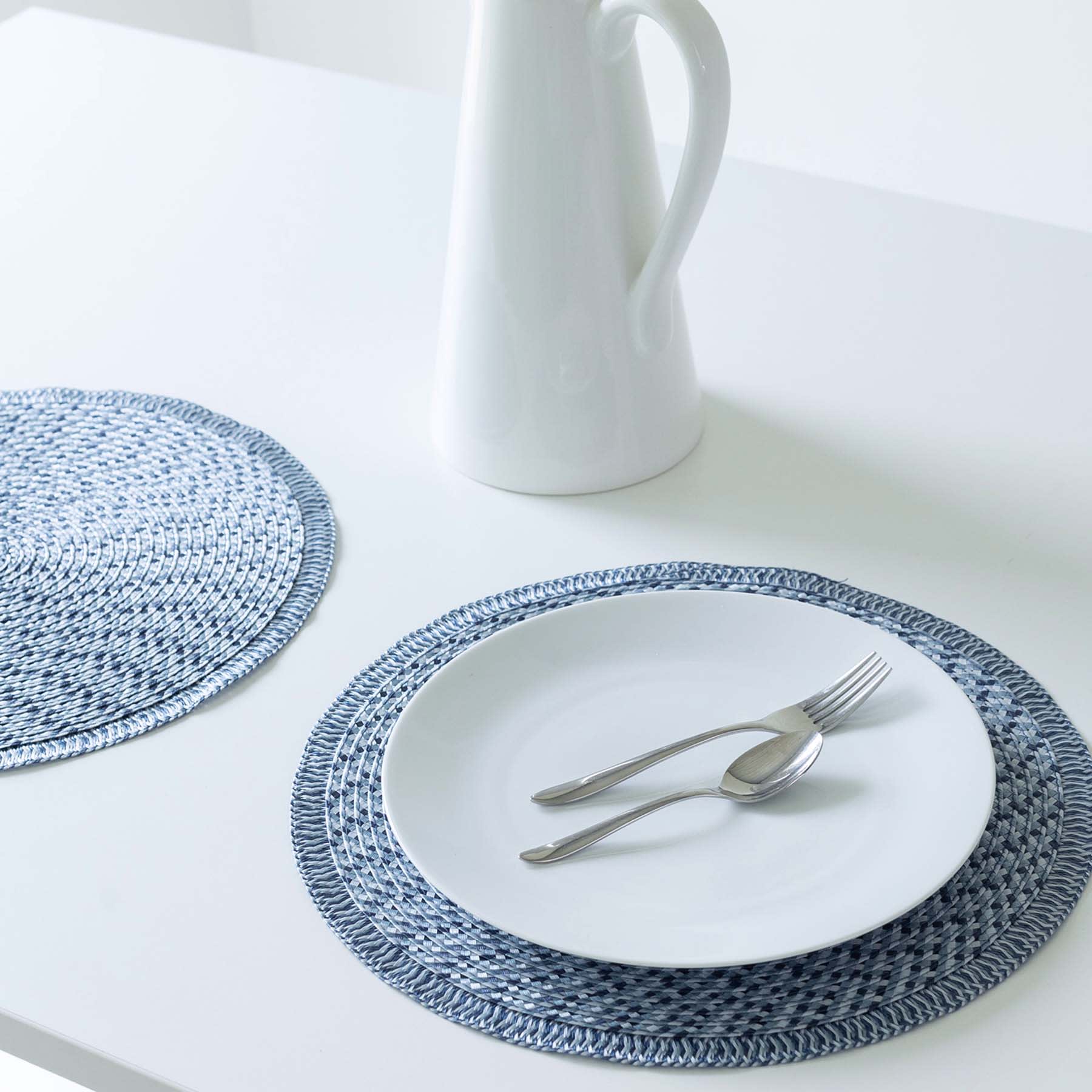 Set of 6 Pila Navy Blue Round Placemats, 15"