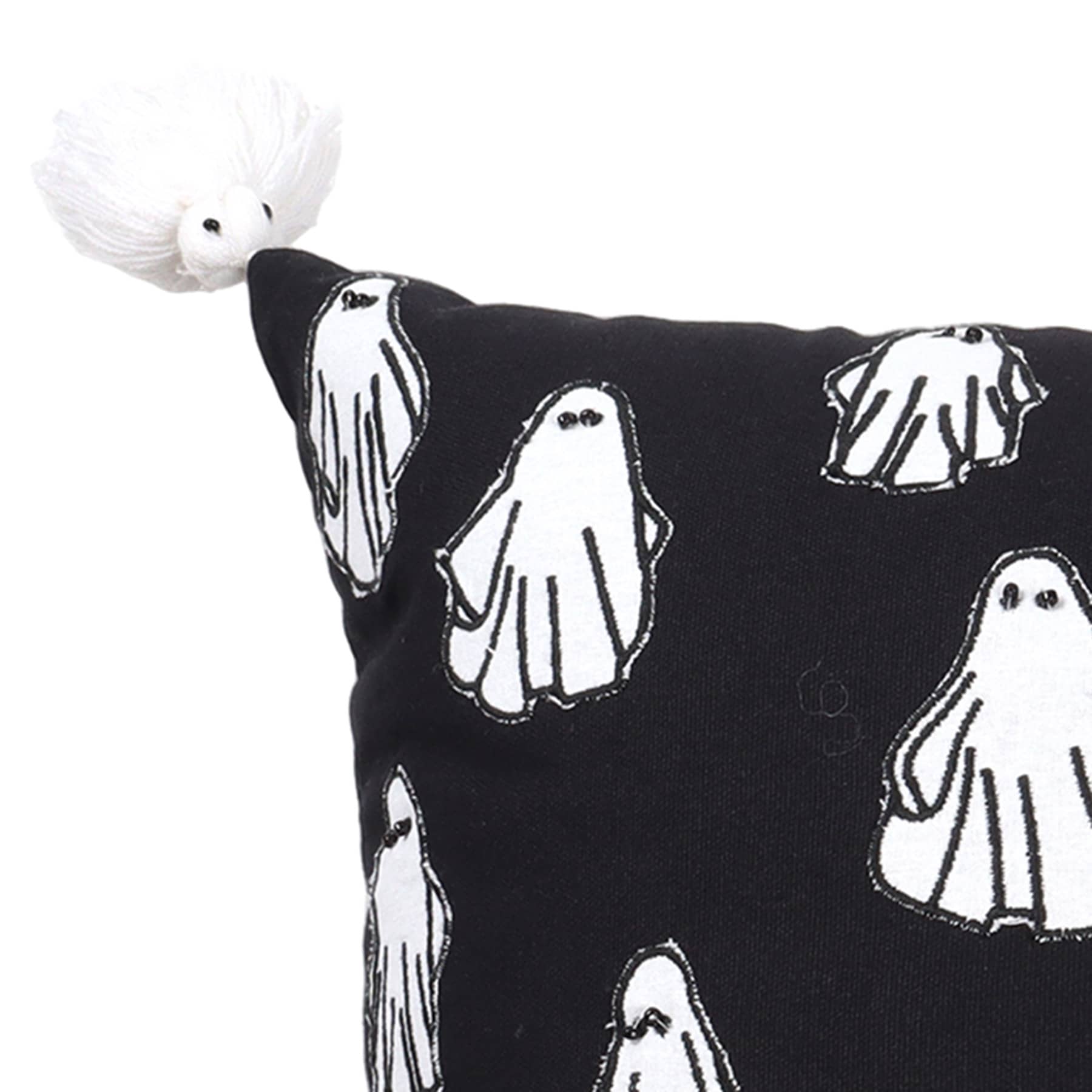 Ghost Embroidered Cotton Throw Pillow, 18"