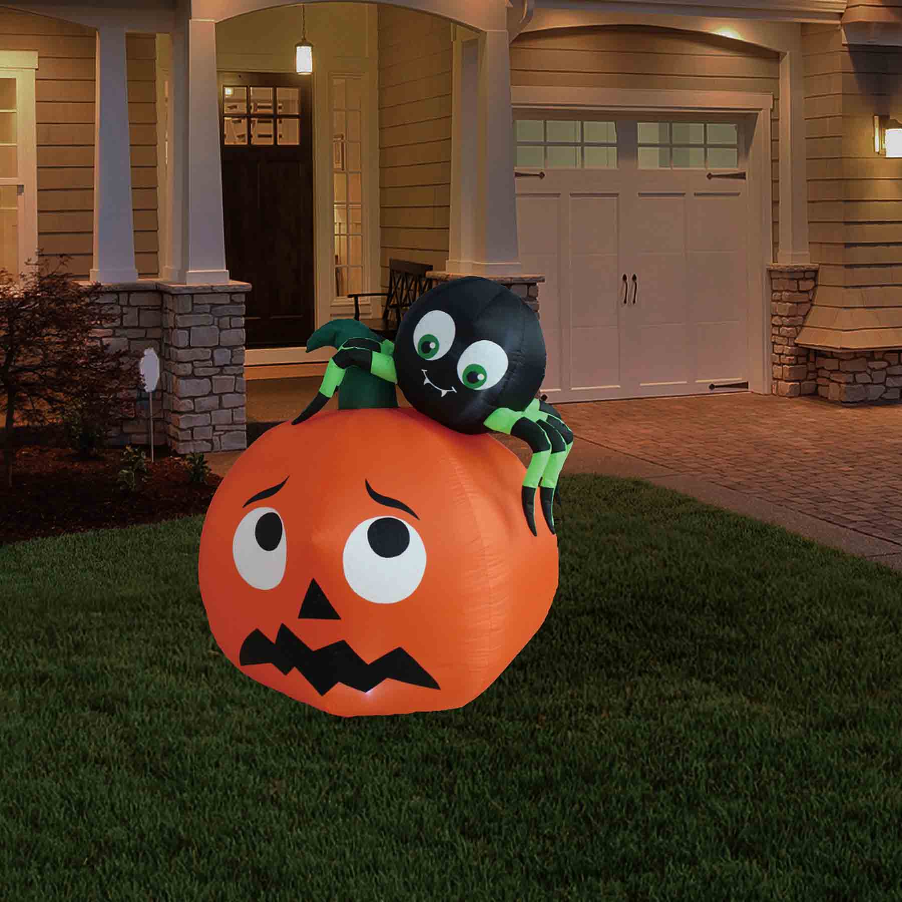 Spooky Spider on Jack-o'-Lantern Halloween Inflatable, 4'