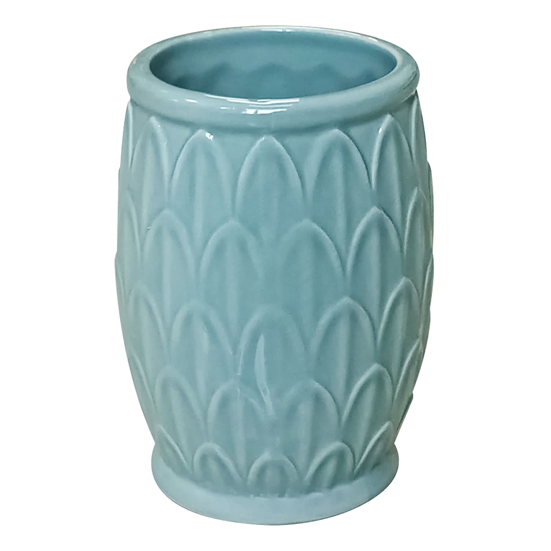 Found & Fable Blue Fan Ceramic Bath Tumbler, 4"