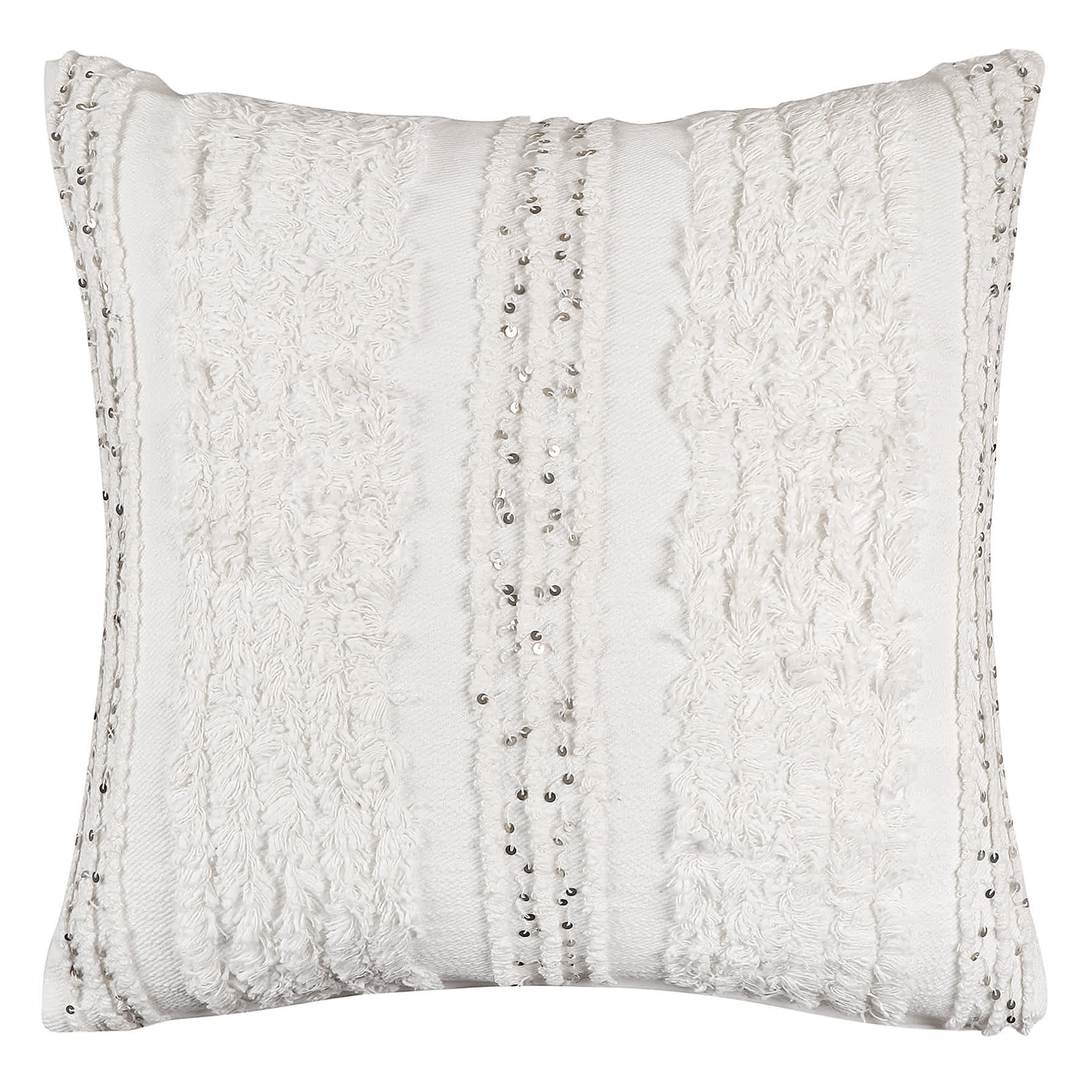 Found & Fable White Tufted Stripe Throw Pillow with Sequins, 24"
