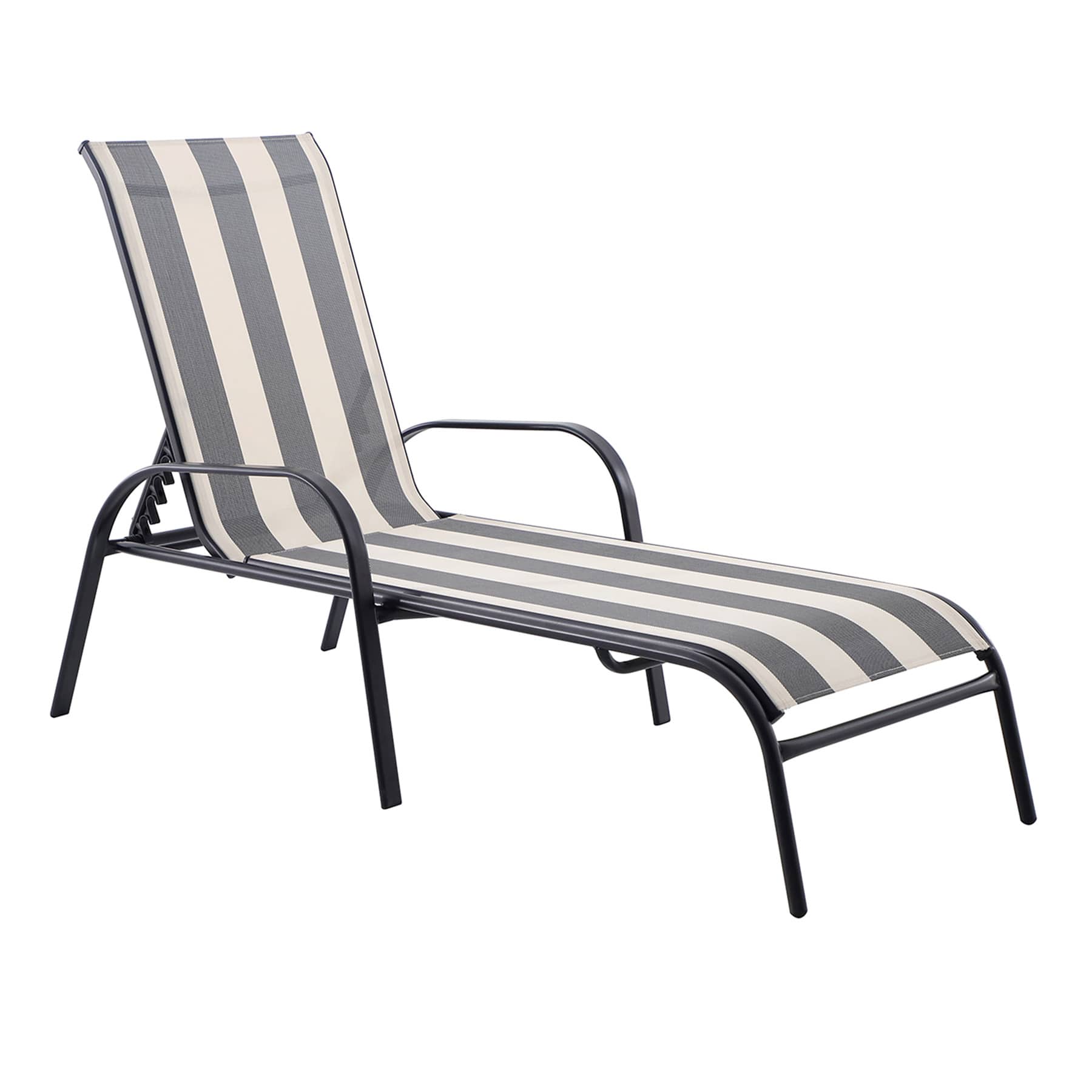Laila Ali Stackable Sling Patio Chaise Lounge Chair, Black & White Striped