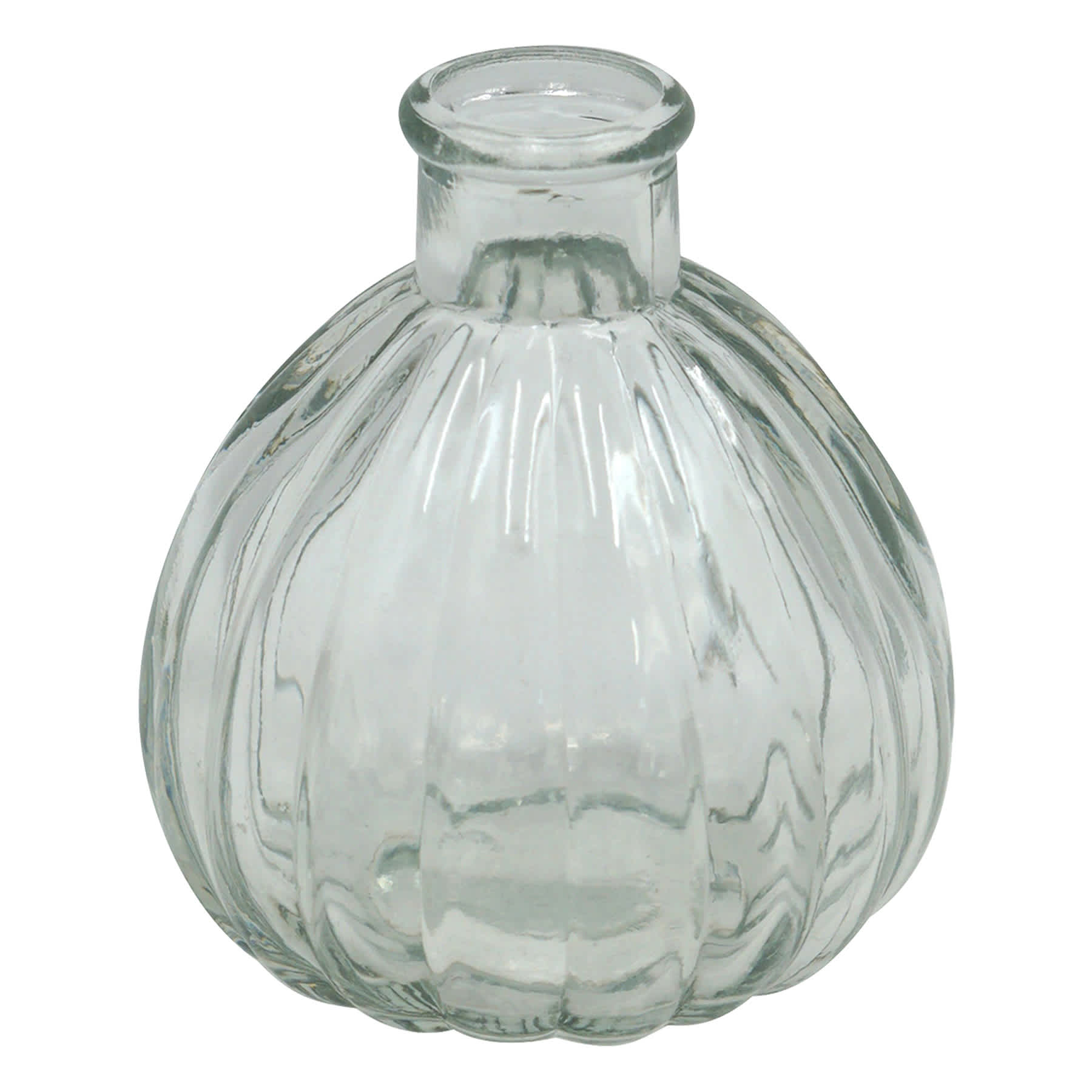 Clear Striped Glass Round Bud Vase, 4"