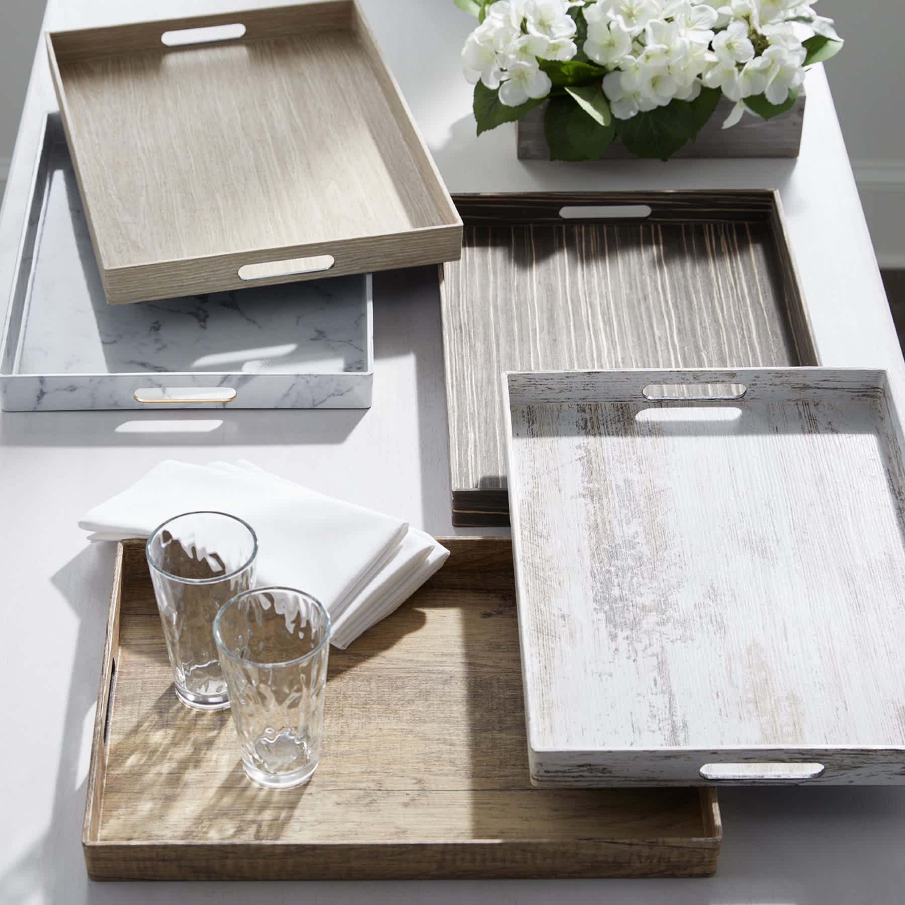 Whitewashed Rectangle Decorative Tray, 14x19