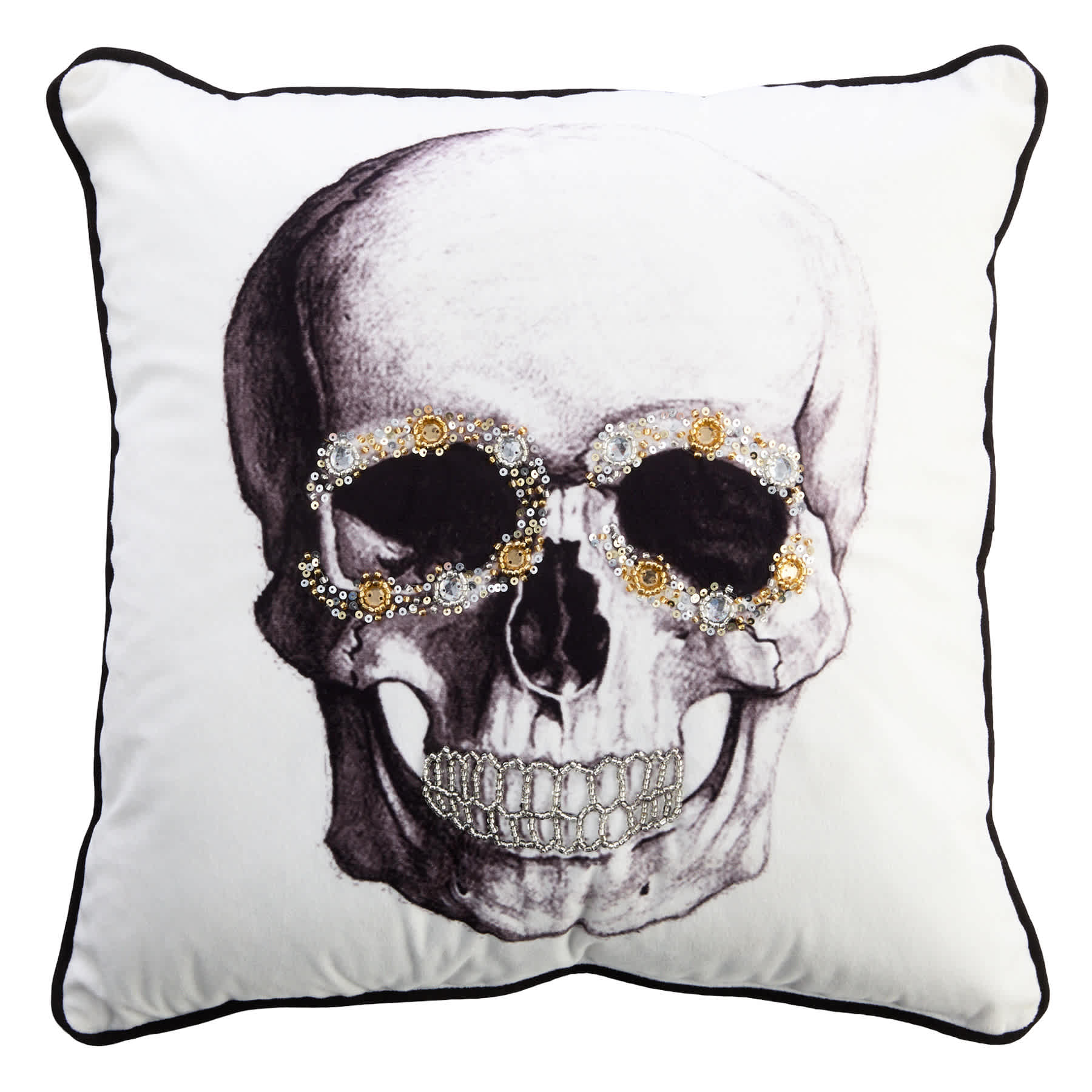 Beaded Skull Square Throw Pillow, 18"