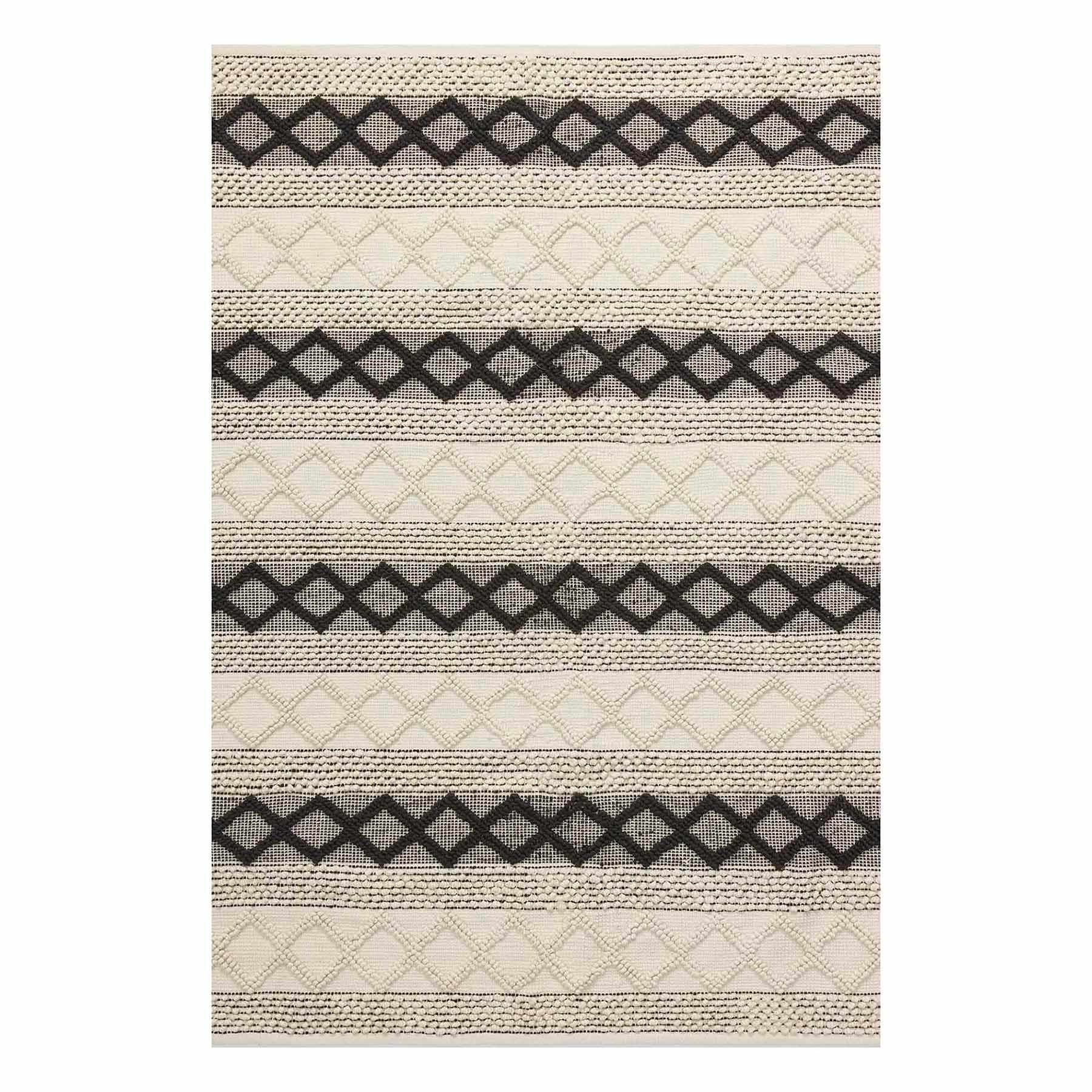 (B673) Found & Fable Noah Black & White Woven Area Rug, 5x7