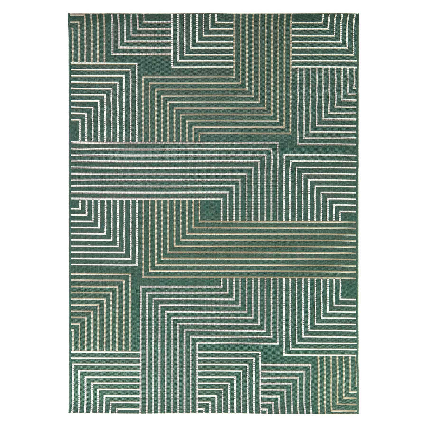 (E492) Found & Fable Palma Green Lines Outdoor Area Rug, 5x7
