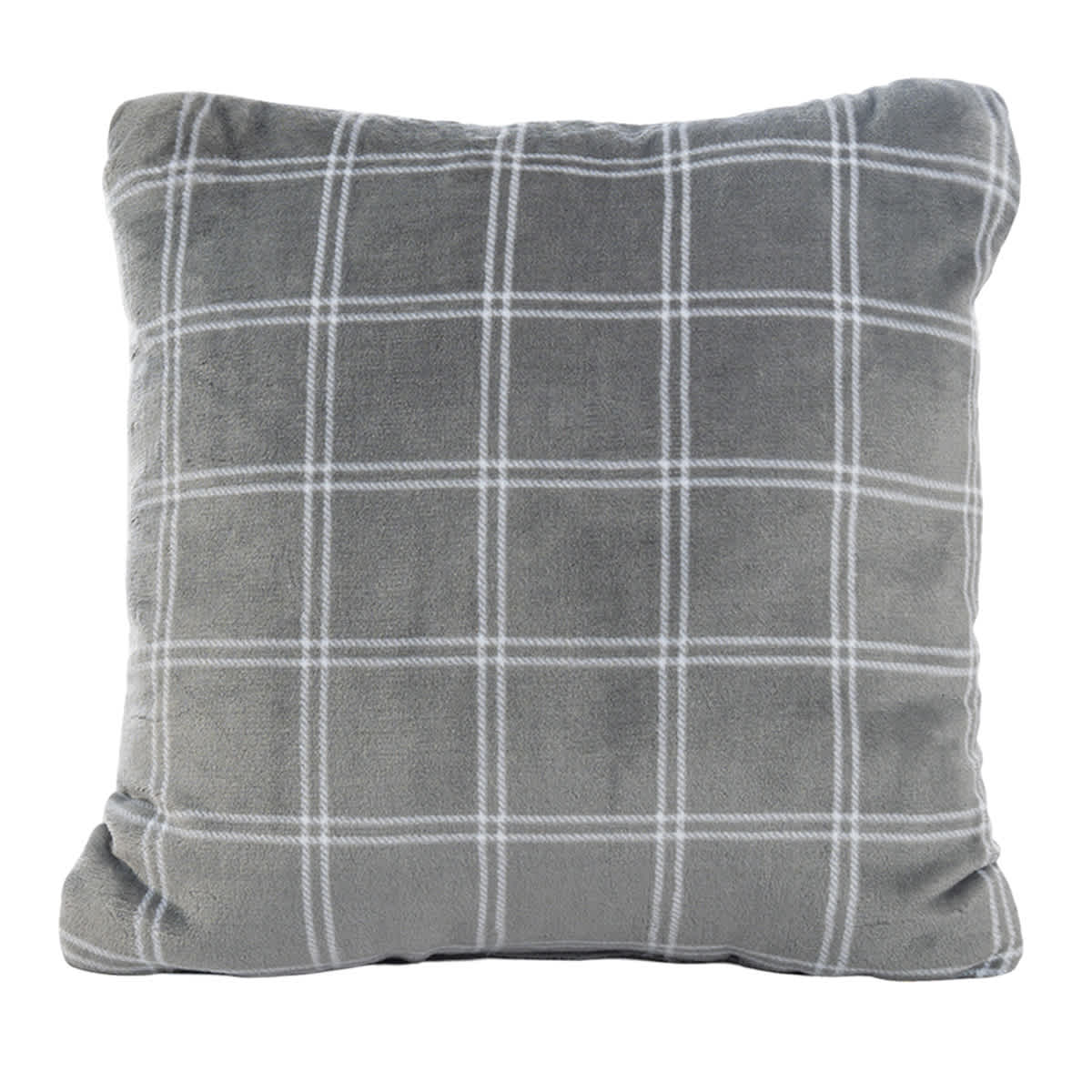 2-Pack Double Windowpane Grey Poly Filled Throw Pillows, 18"