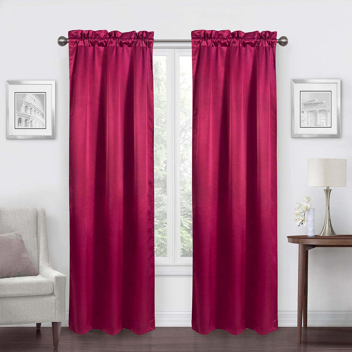 Jordan Red Satin Rod Pocket Light Filtering Curtain Panel, 84"