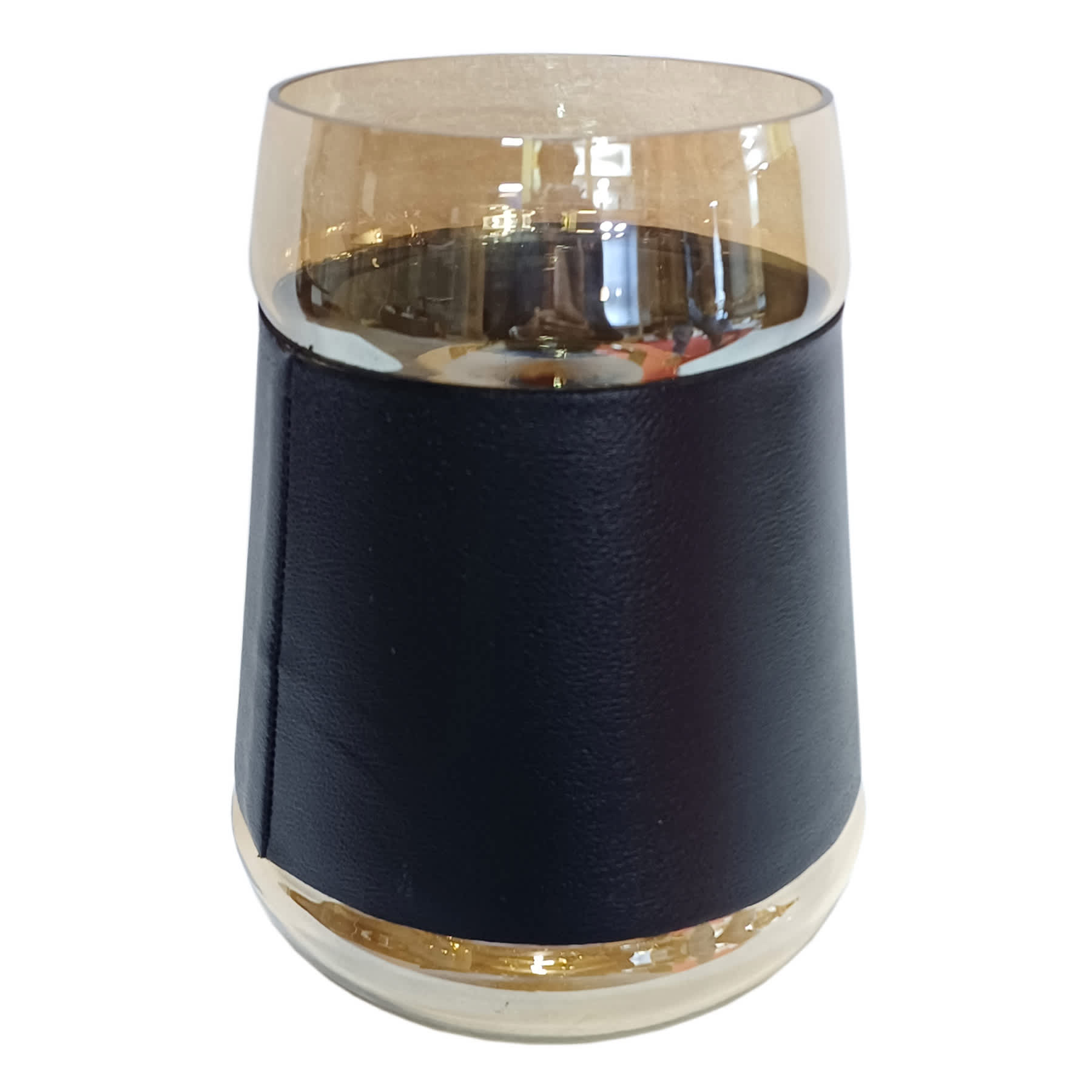 Crosby St. Amber Glass with Leather Band Hurricane, 5"