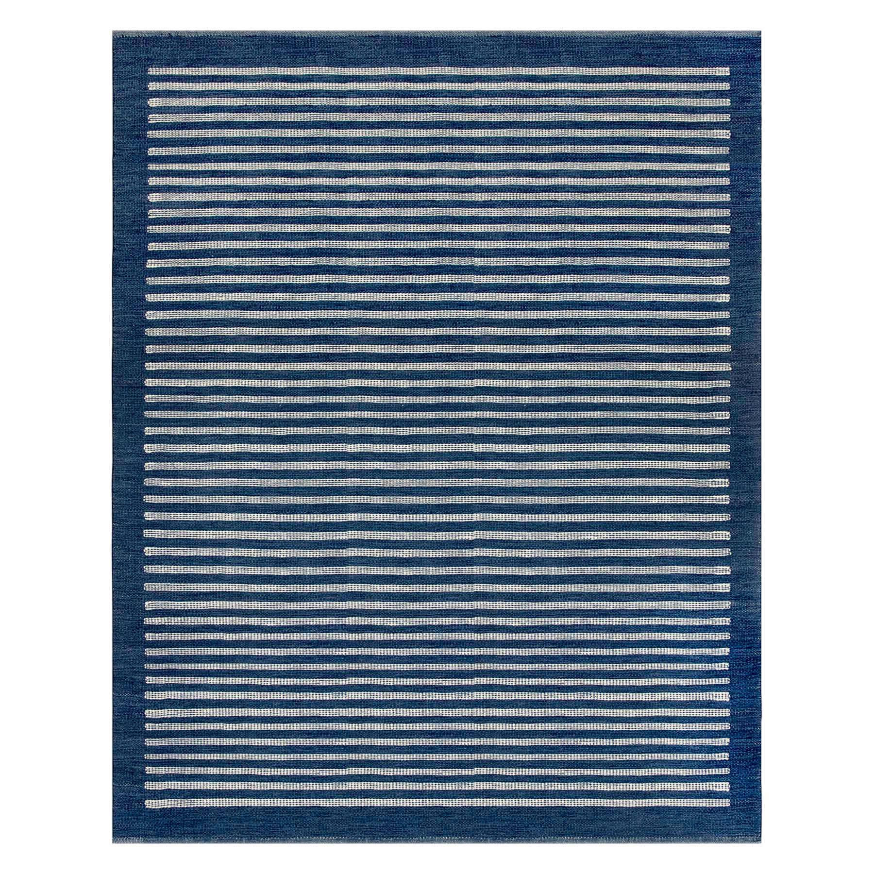 (B856) Honeybloom Roka Blue & White Striped Area Rug, 8x10