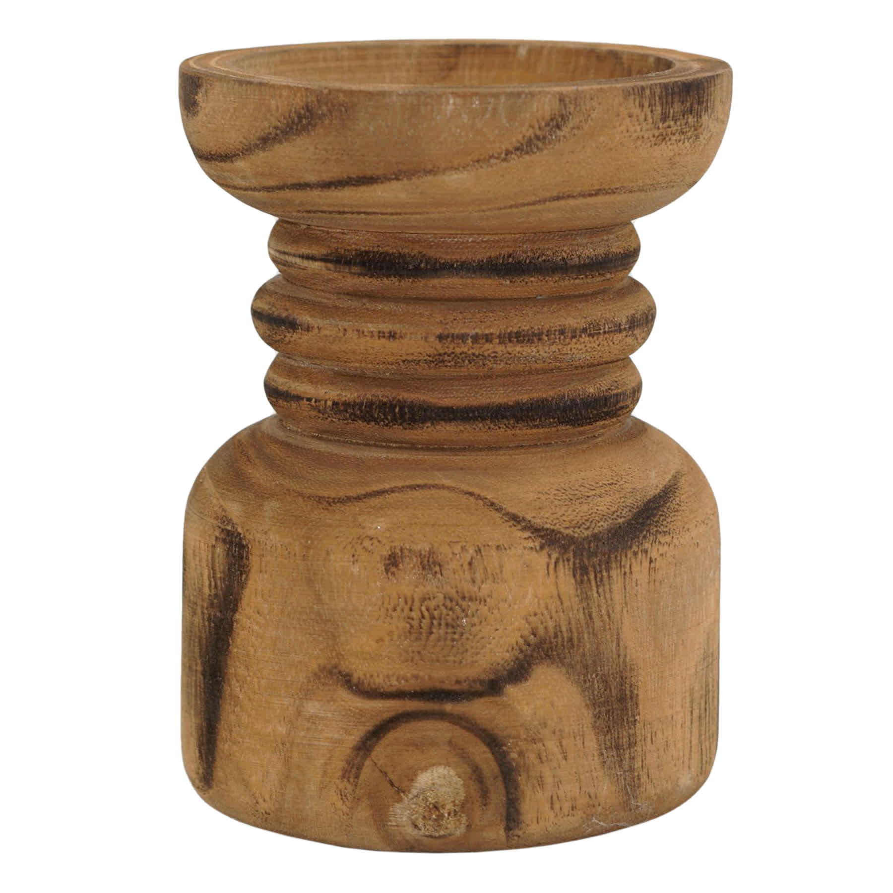 Honeybloom Natural Wood Pillar Candle Holder, 6"