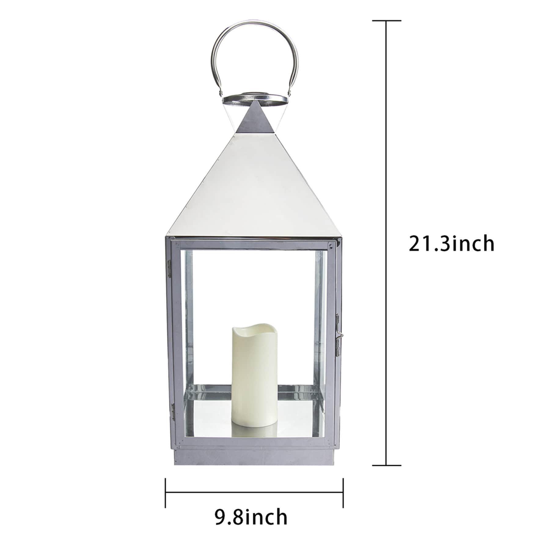 Chrome Lantern with LED Candle, 21"
