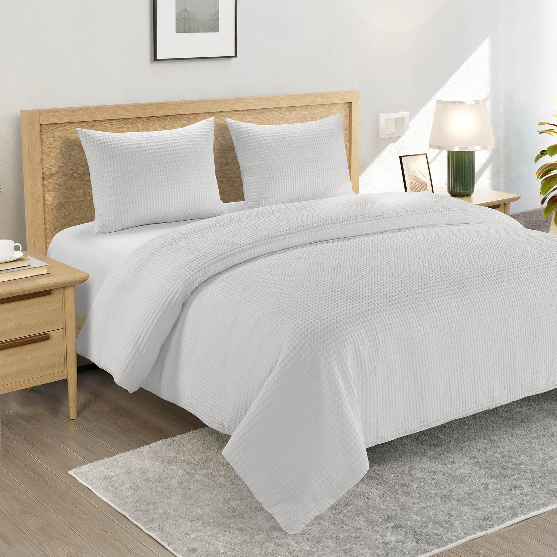 Crosby St. 3-Piece White Washed Cotton Waffle Comforter Set, King