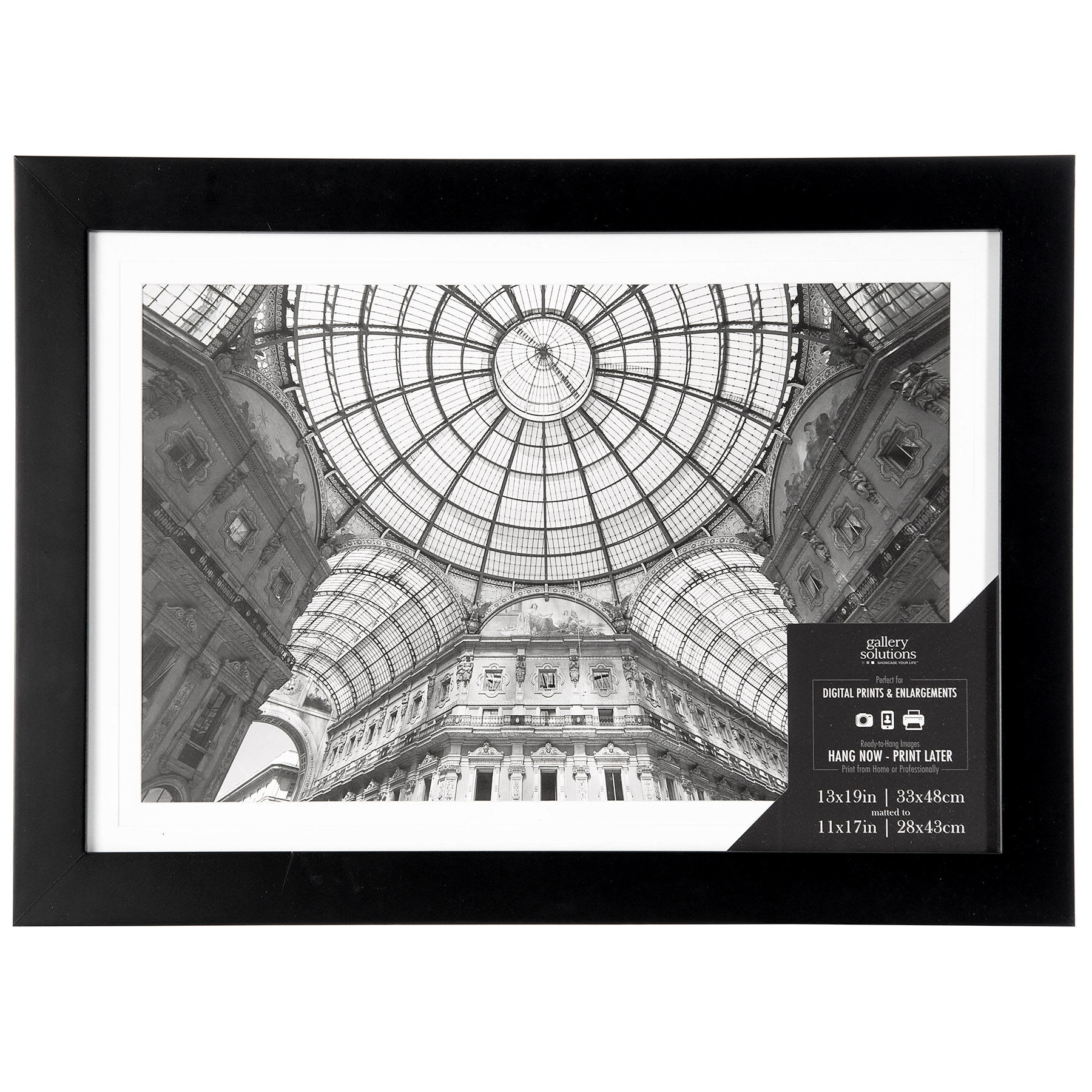 15x19 Matted to 11x17 Wide Black Linear with White Mat Photo Wall Frame