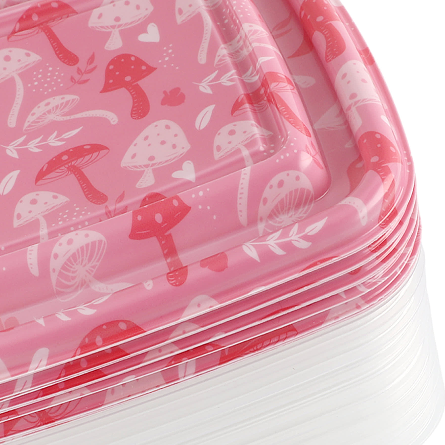 20-Piece Pink Mushroom Hearts Print Rectangle Food Storage Set