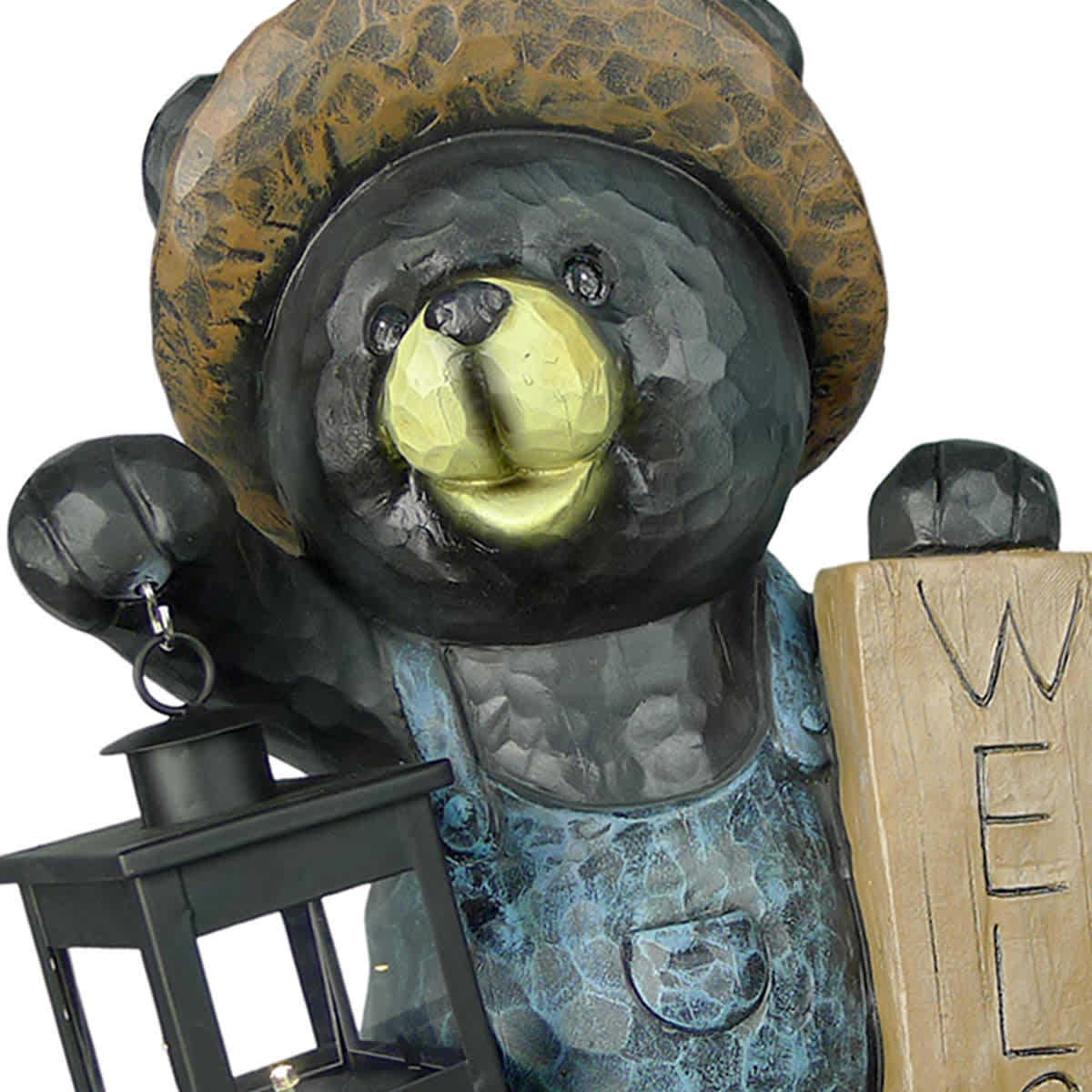 Welcome Bear Outdoor Statue with Solar Lantern, 17.5"