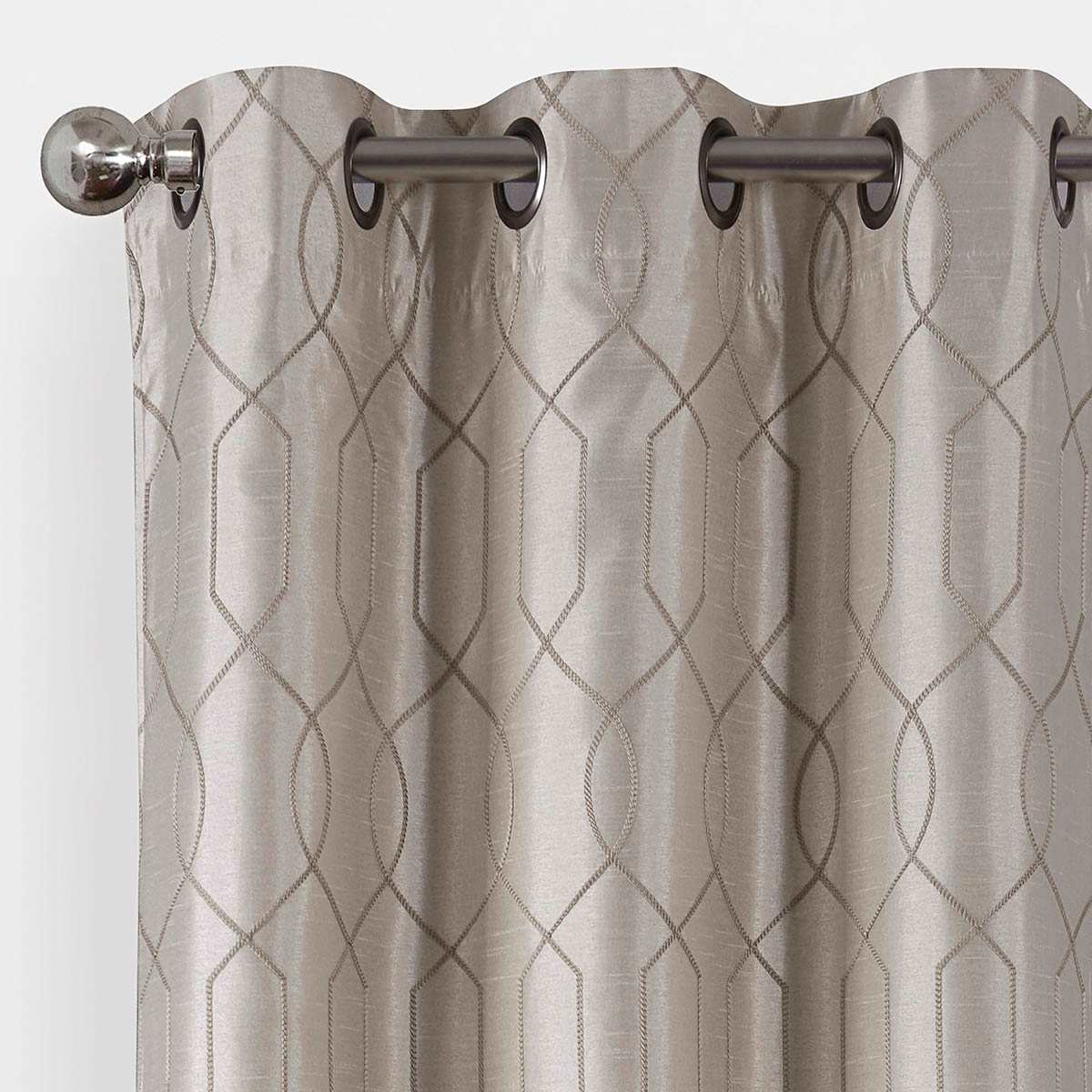 Ivory Linen Faux Silk Embroidered Blackout Grommet Curtain Panel, 84"