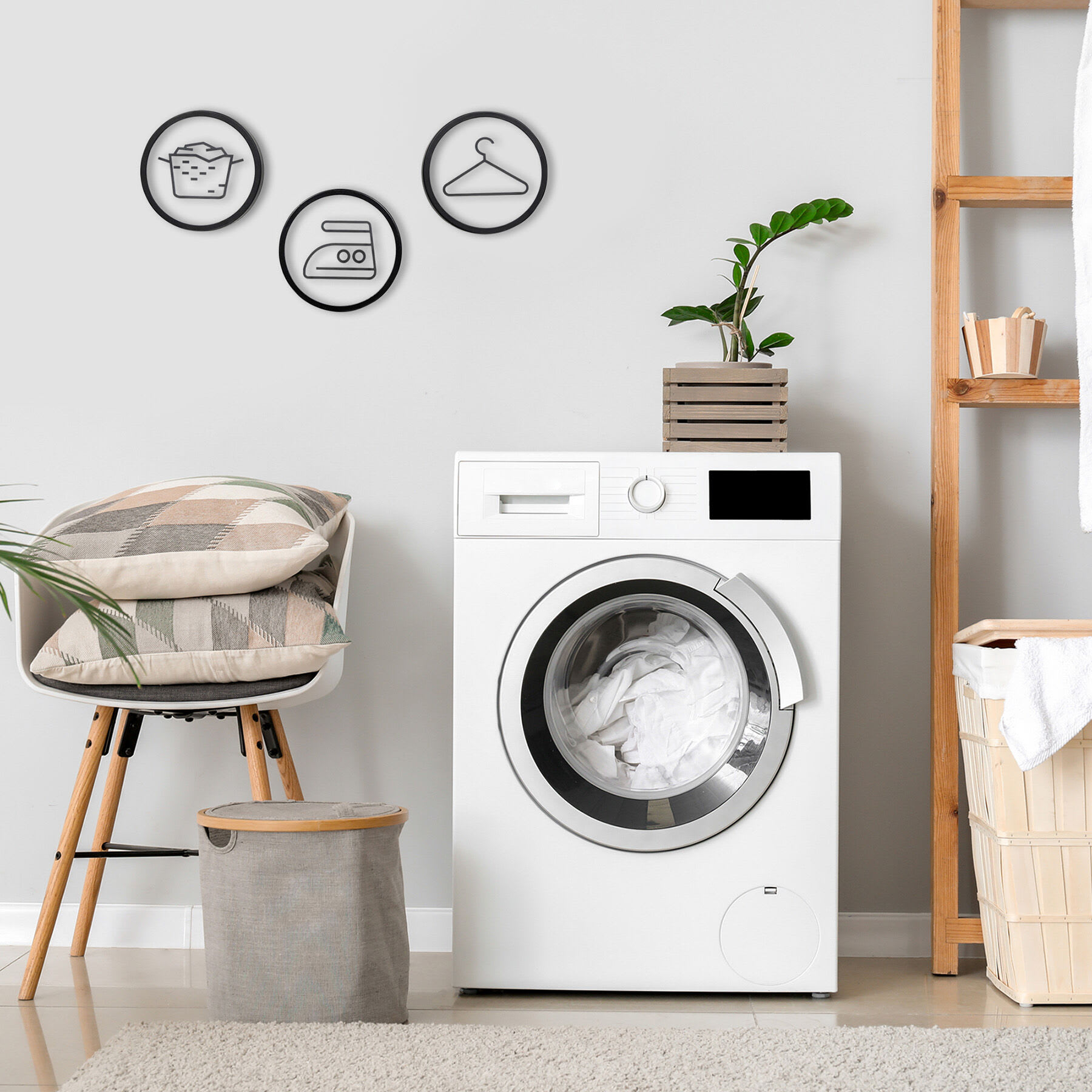 3-Piece Laundry Icons Glass Wall Art, 8"