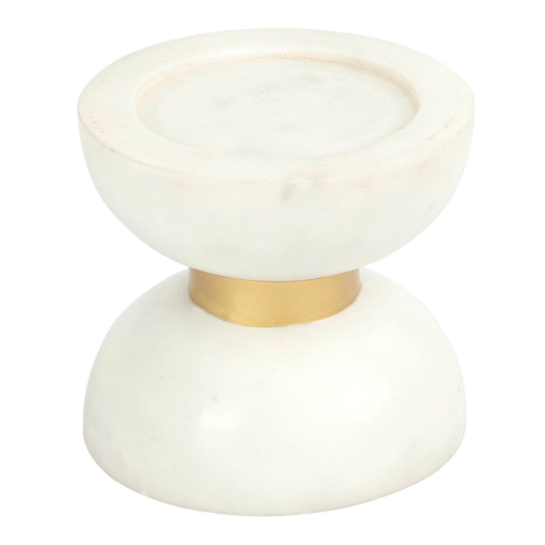 Crosby St. Marble with Gold Metal Ring Pillar Candle Holder, 4.5"