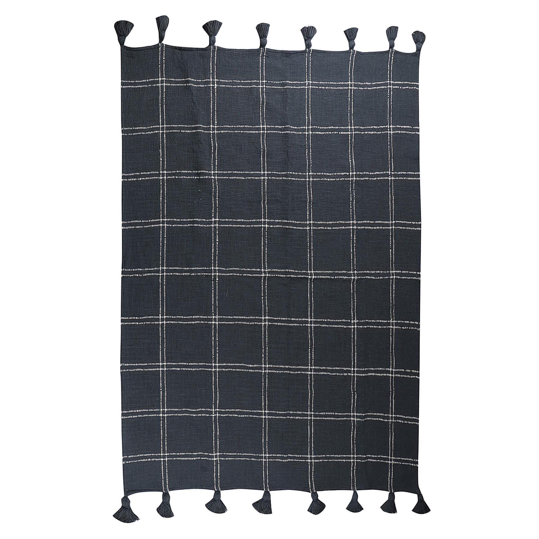 Honeybloom Windowpane Yarn Dyed Woven Throw Blanket with Tassels, 50x60