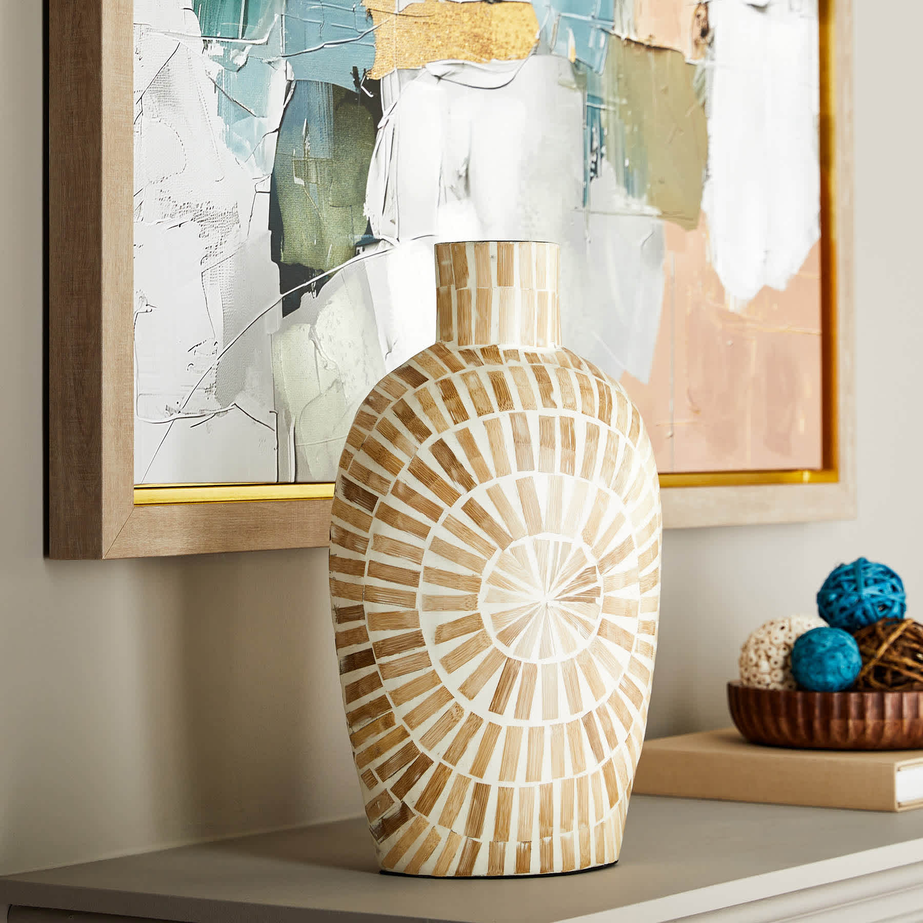 Ty Pennington Tan Bamboo Mosaic Vase, 17"