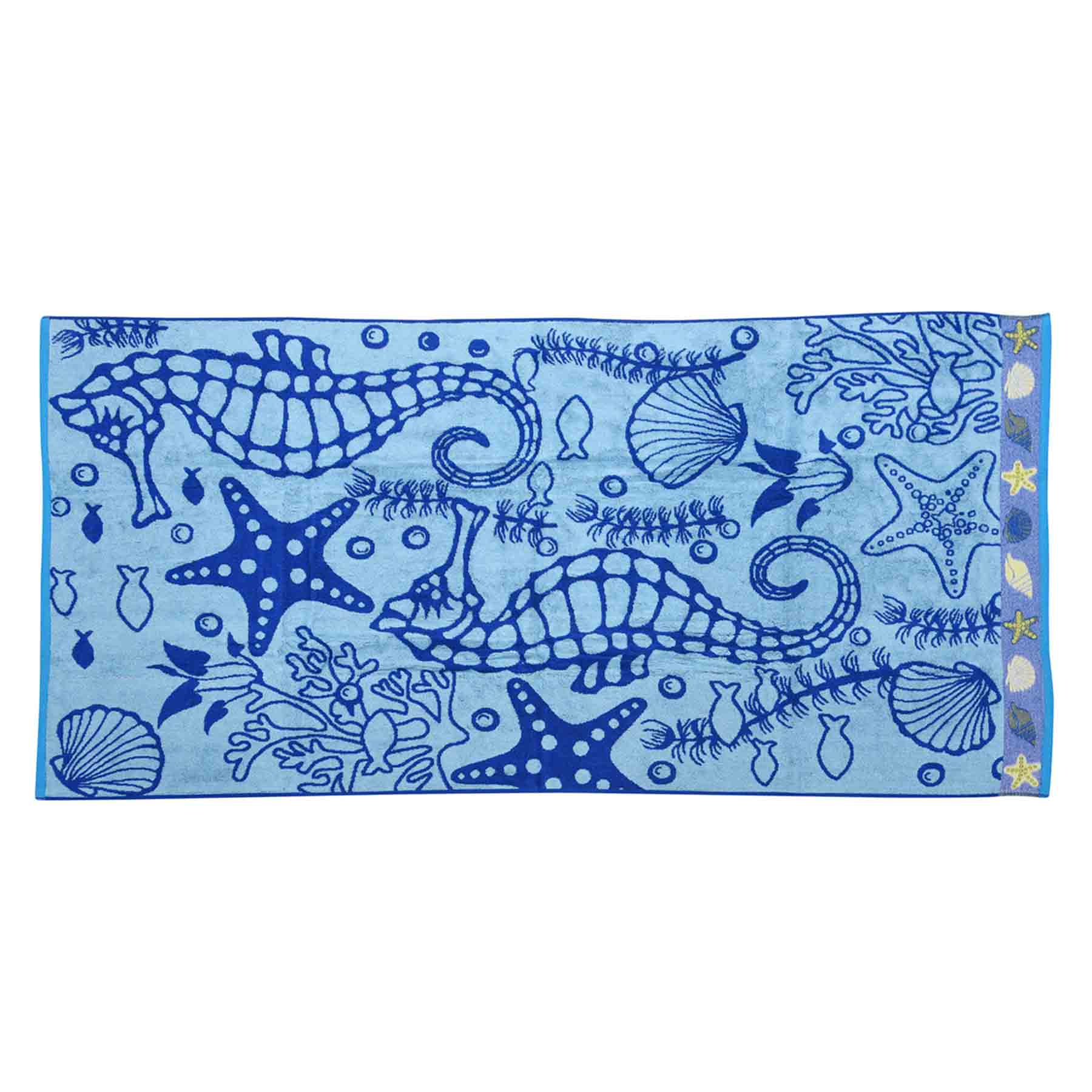 Blue Seahorse Jacquard Velour Beach Towel, 34x64