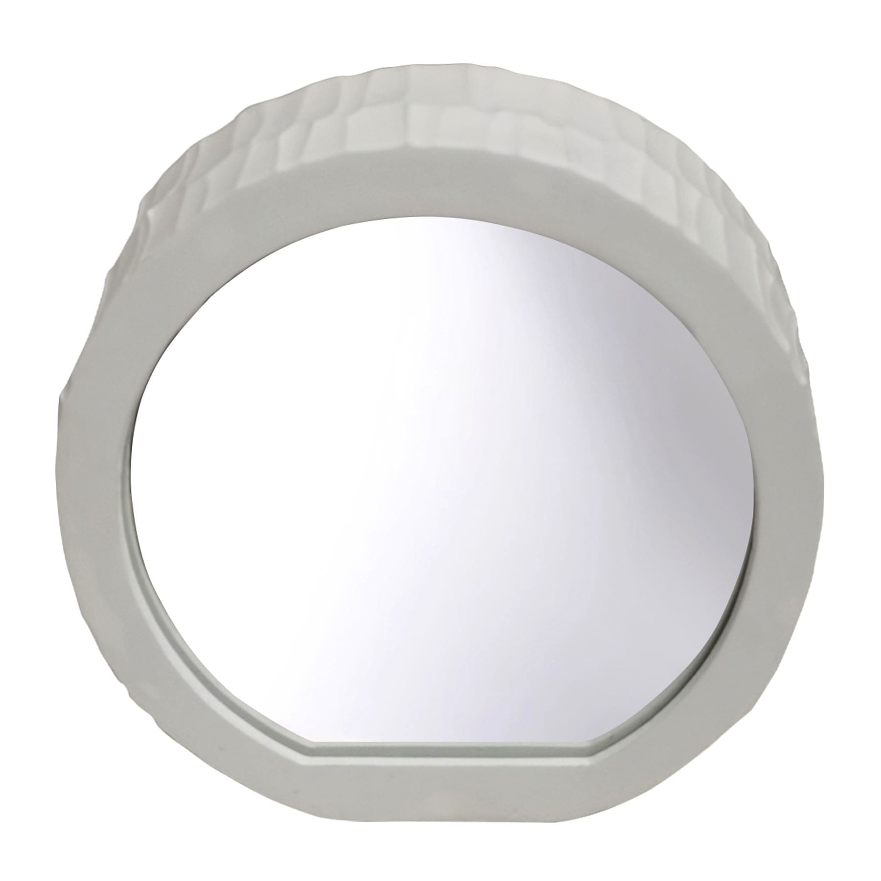 Found & Fable White Round Carved Mirror, 6.5"