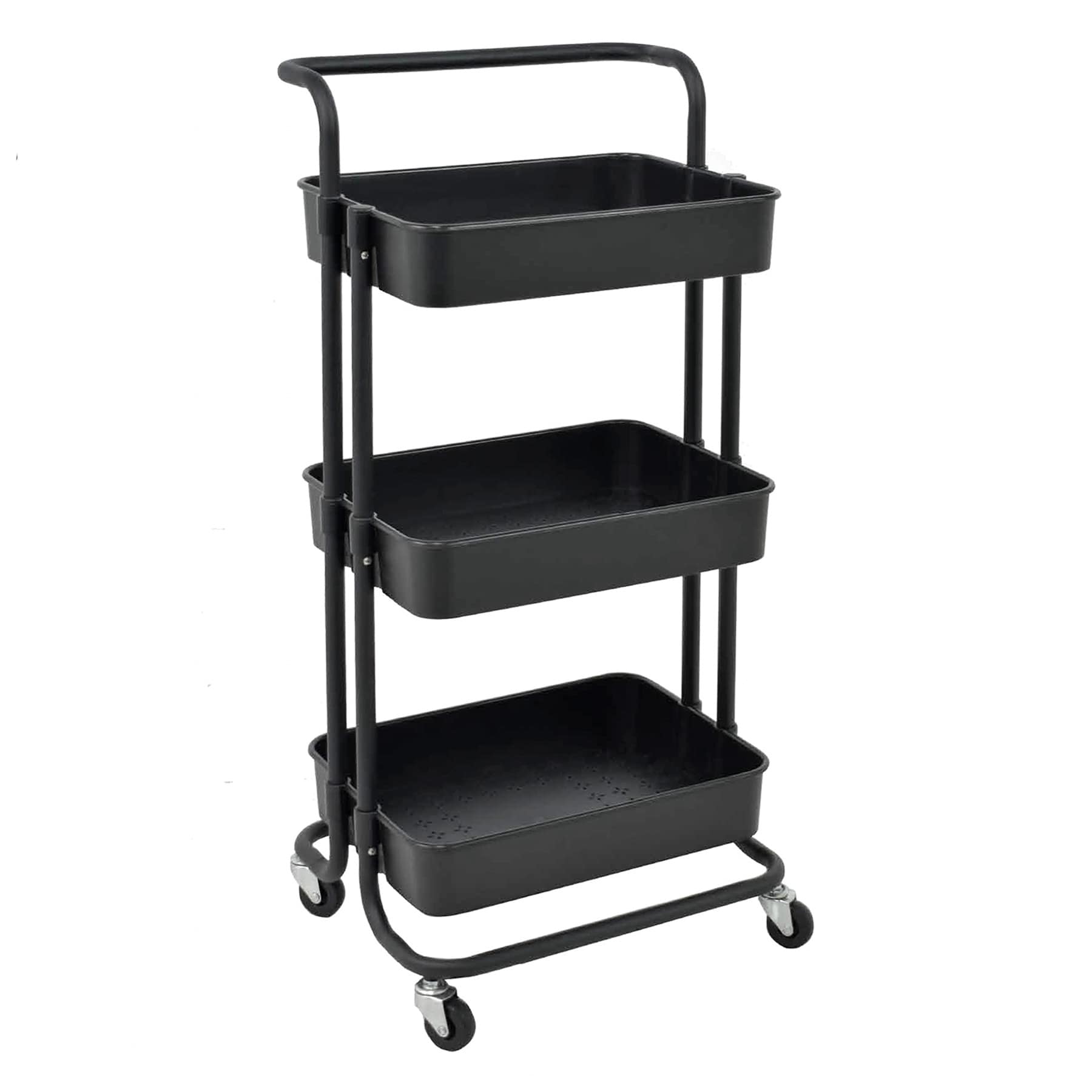 Black Rolling Storage Cart with Handle, 34.2"