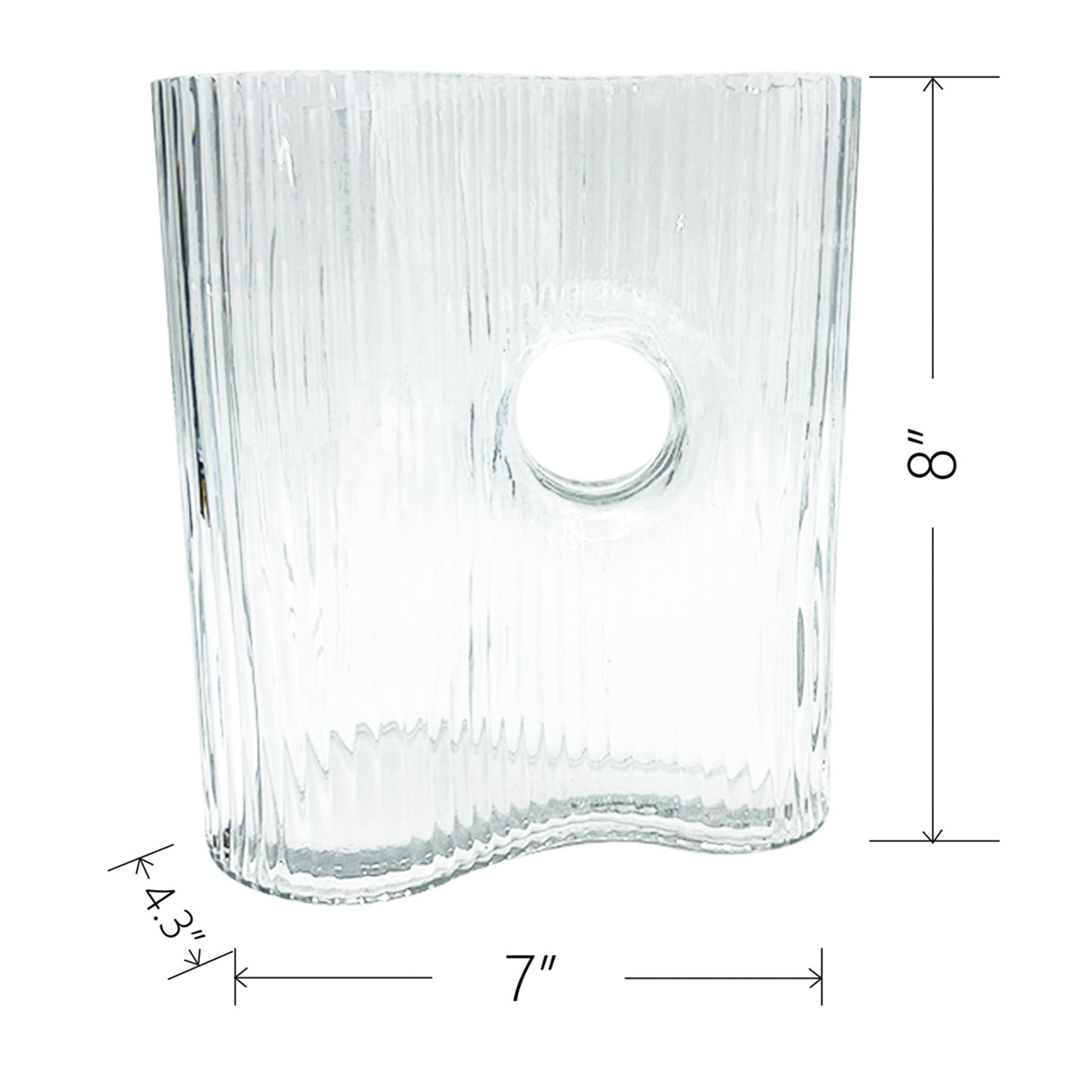 Clear Ribbed Glass Vase, 7"