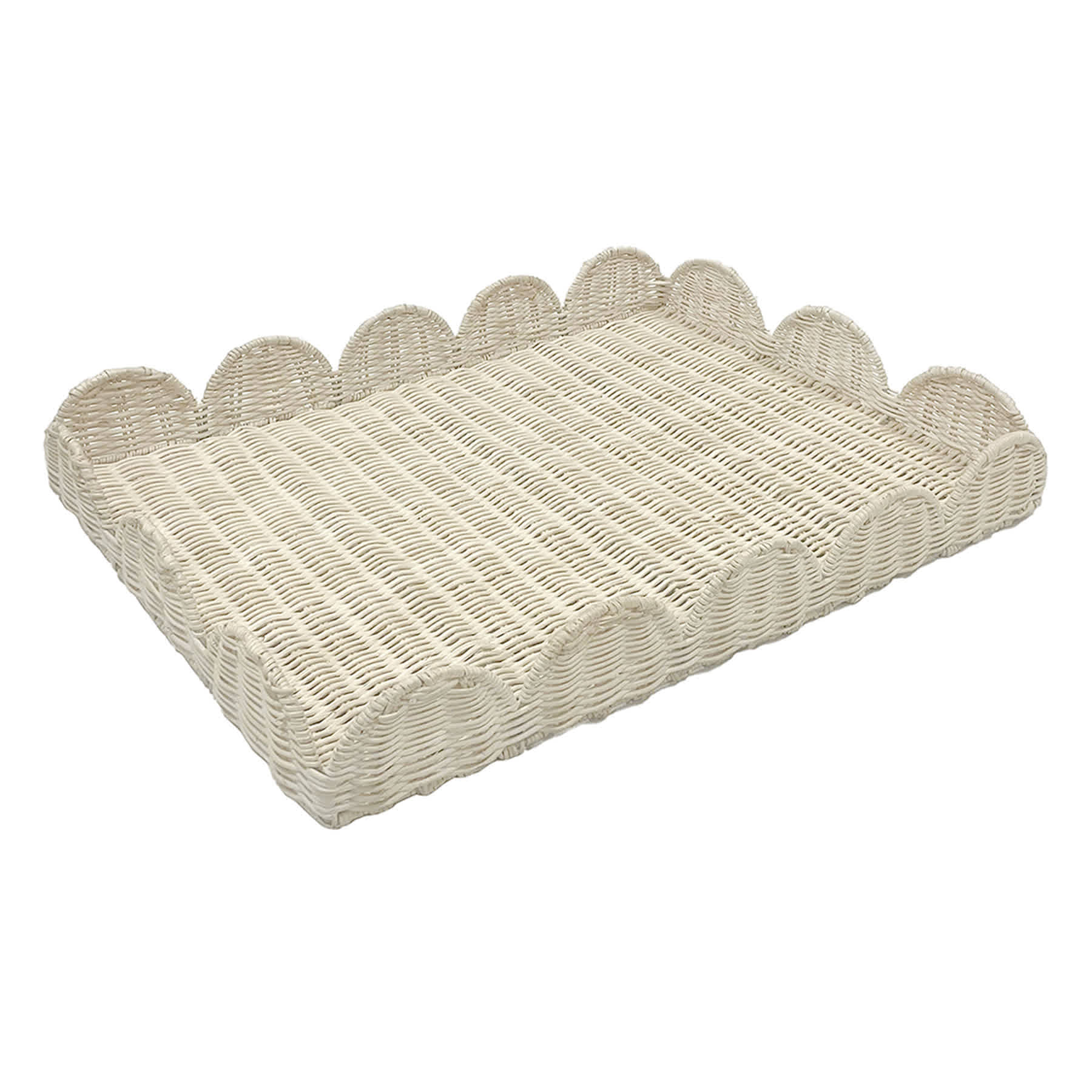 Bleached Rattan Scalloped Tray, 20"
