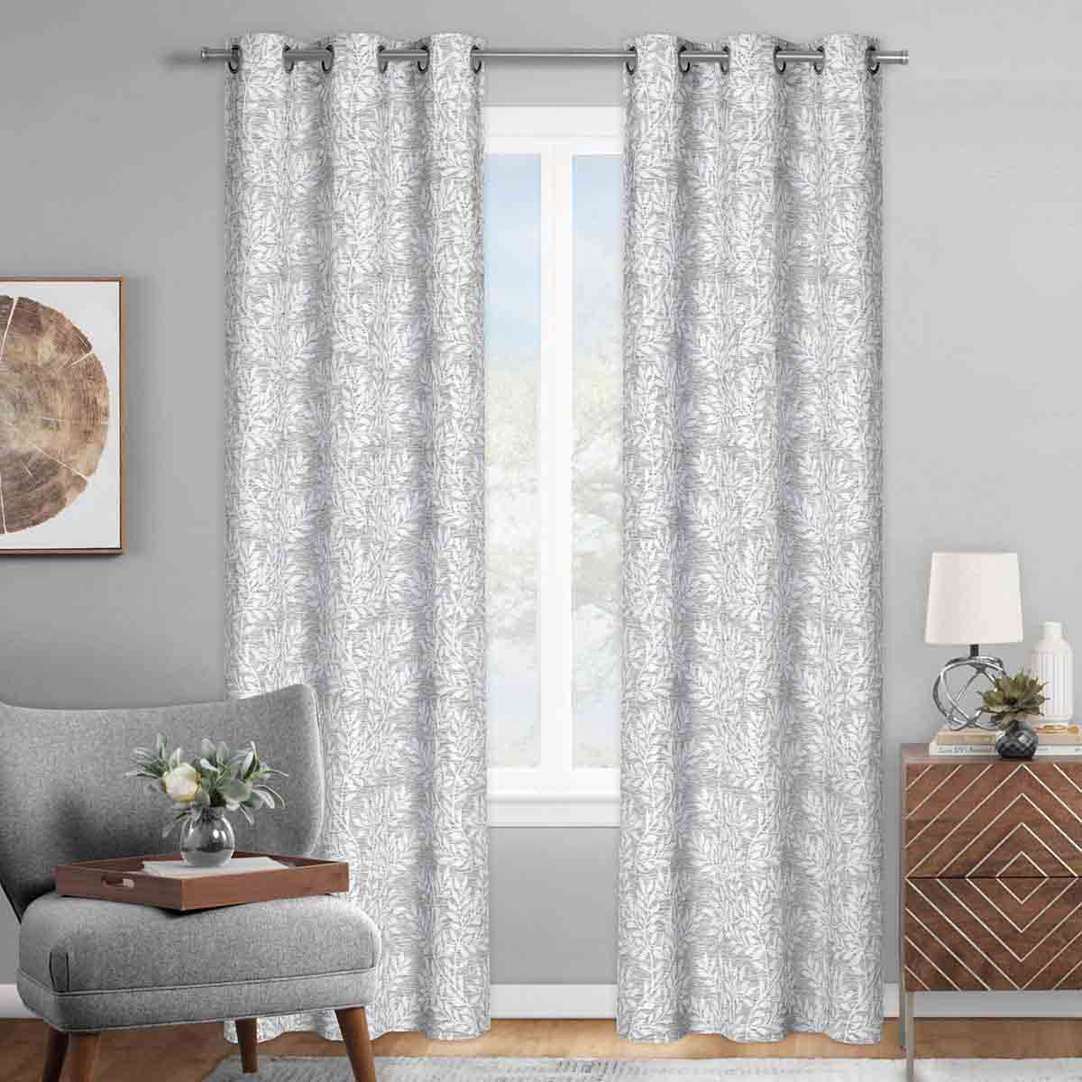 Dark Grey Ivy Leaf Light Filtering Curtain Panel, 84"