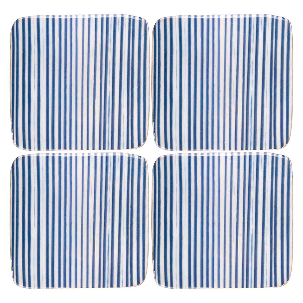 Set of 4 Square Blue & White Striped Coasters