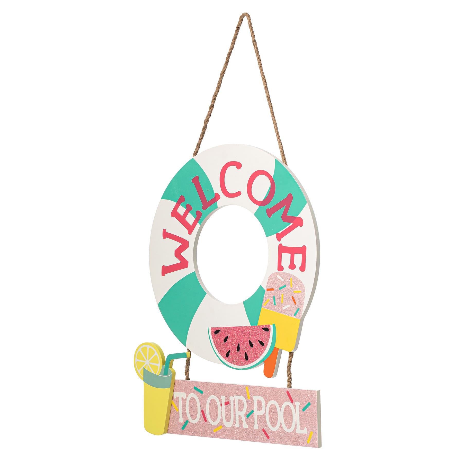 Sunny Club Welcome to Our Pool Wooden Outdoor Wall Decor, 18"