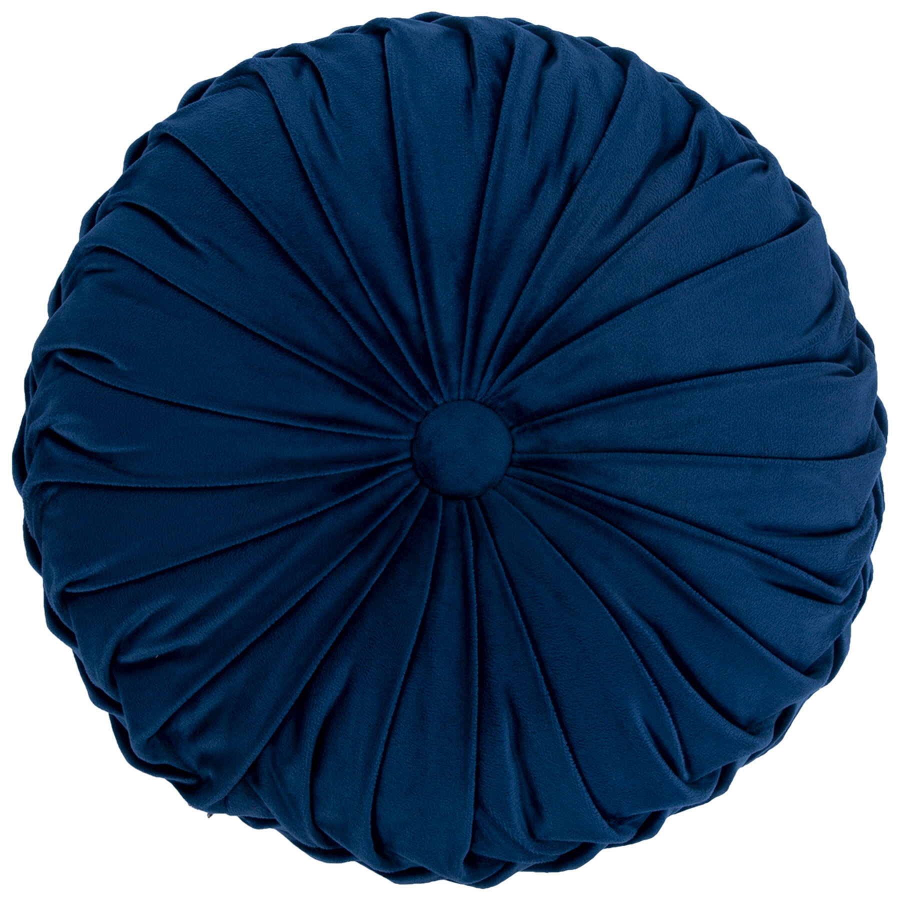 Holan Navy Pleated Velvet Round Throw Pillow, 16"