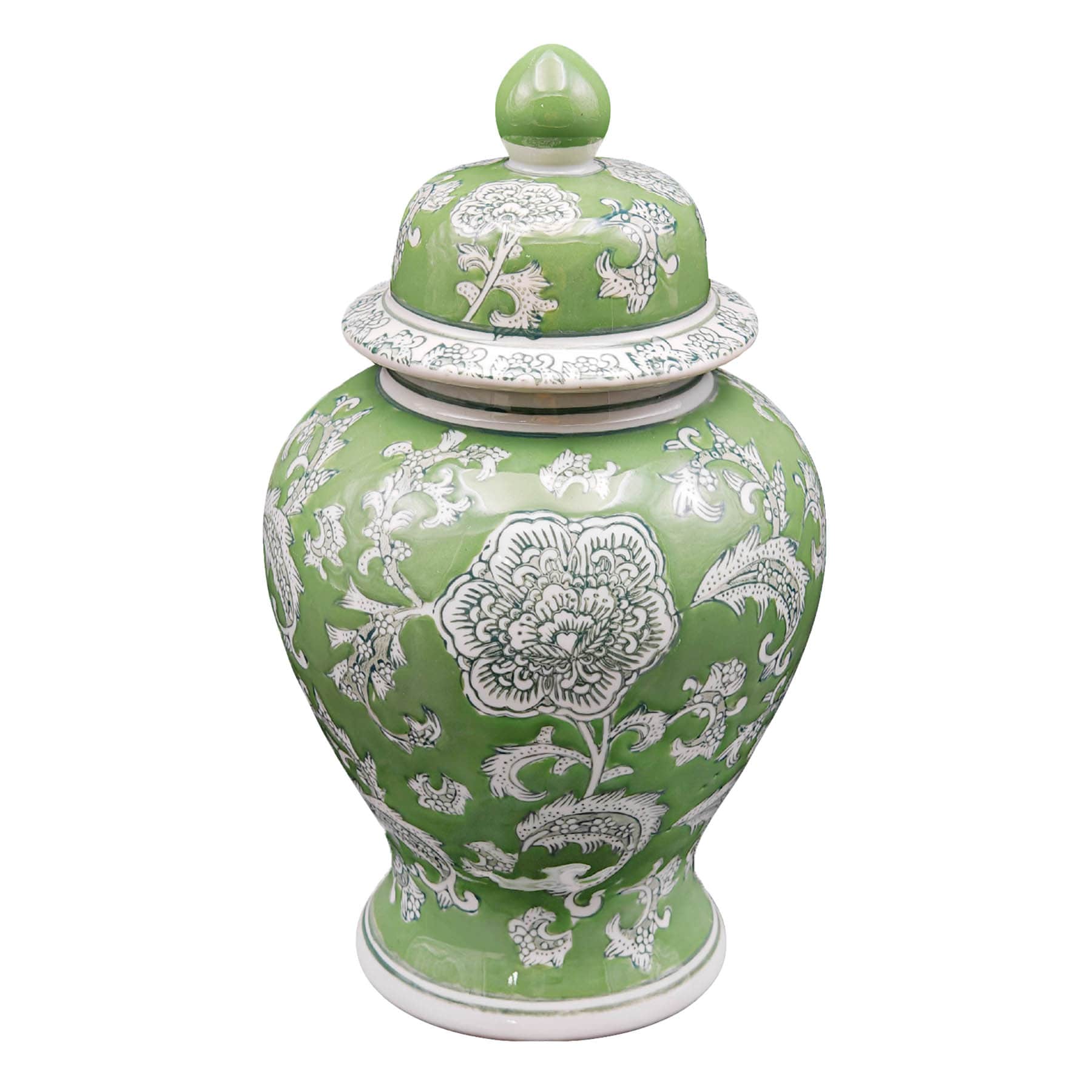 Green Chinoiserie Porcelain Jar, 7x12
