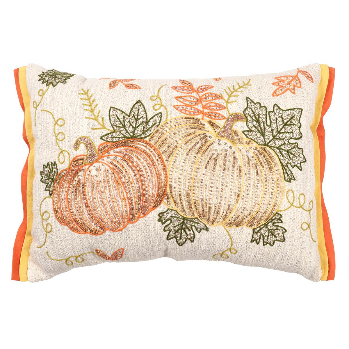 Embroidered Pumpkins Throw Pillow with Double Flange, 14x20