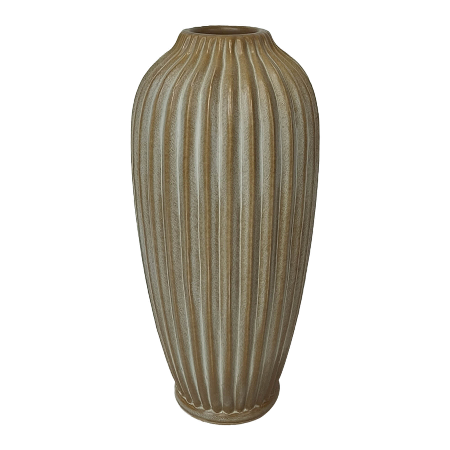 Tan Fluted Ceramic Vase, 10"