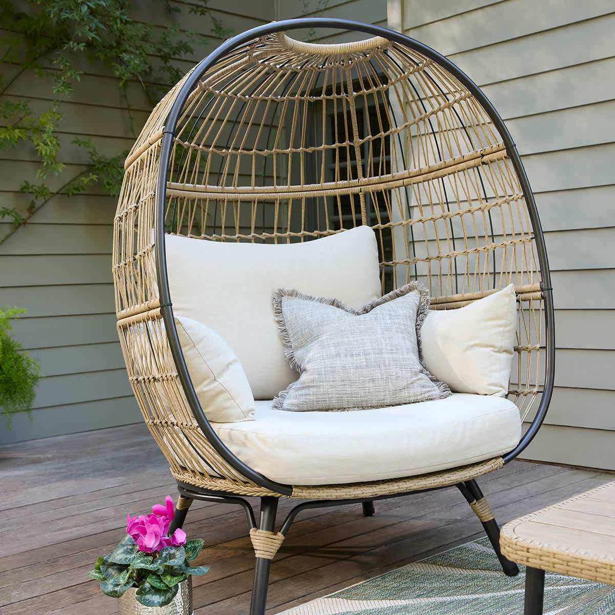 Paloma Taupe Wicker with Sand Cushions Oversized Patio Egg Chair