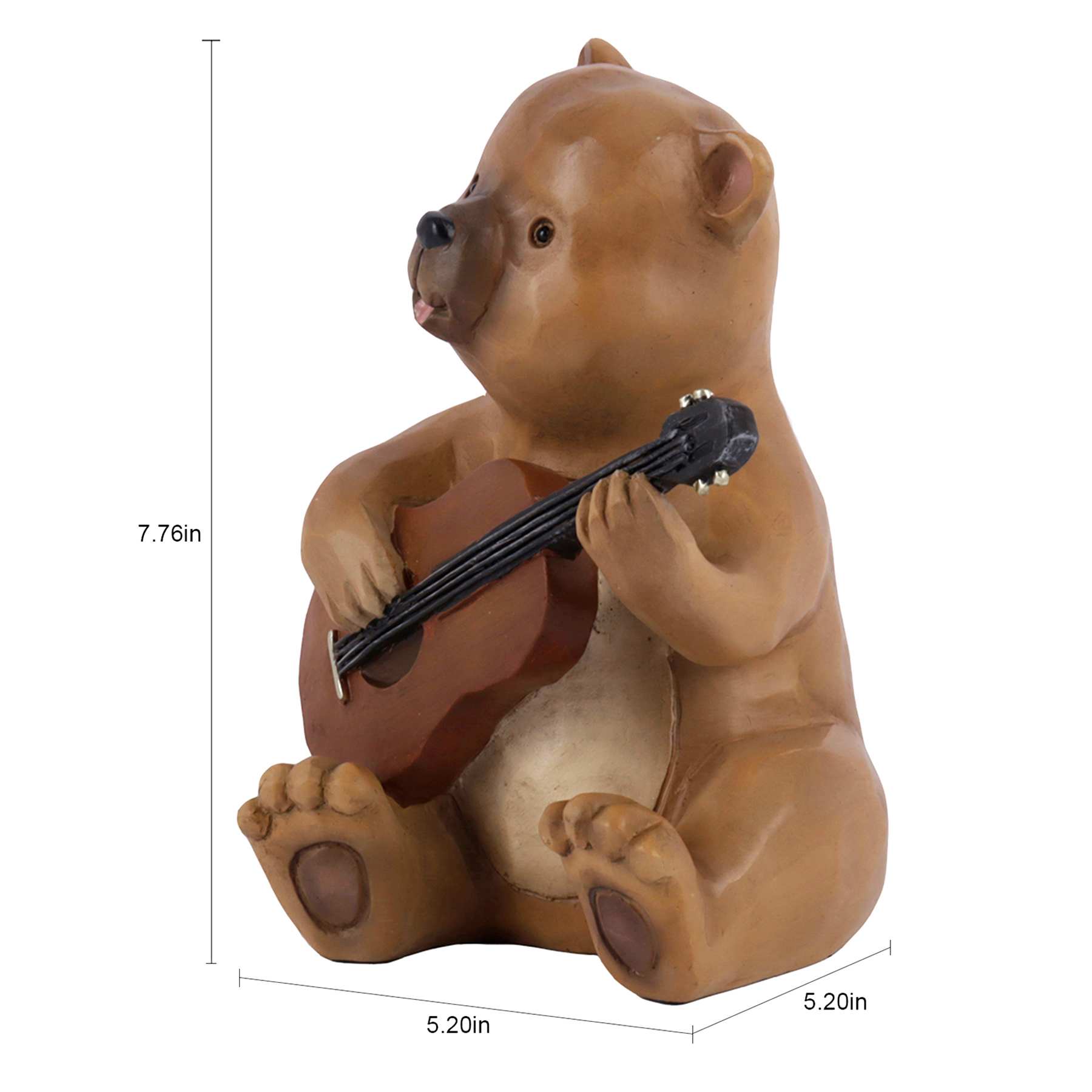 Campfire Bear with Guitar Outdoor Garden Statue, 8"