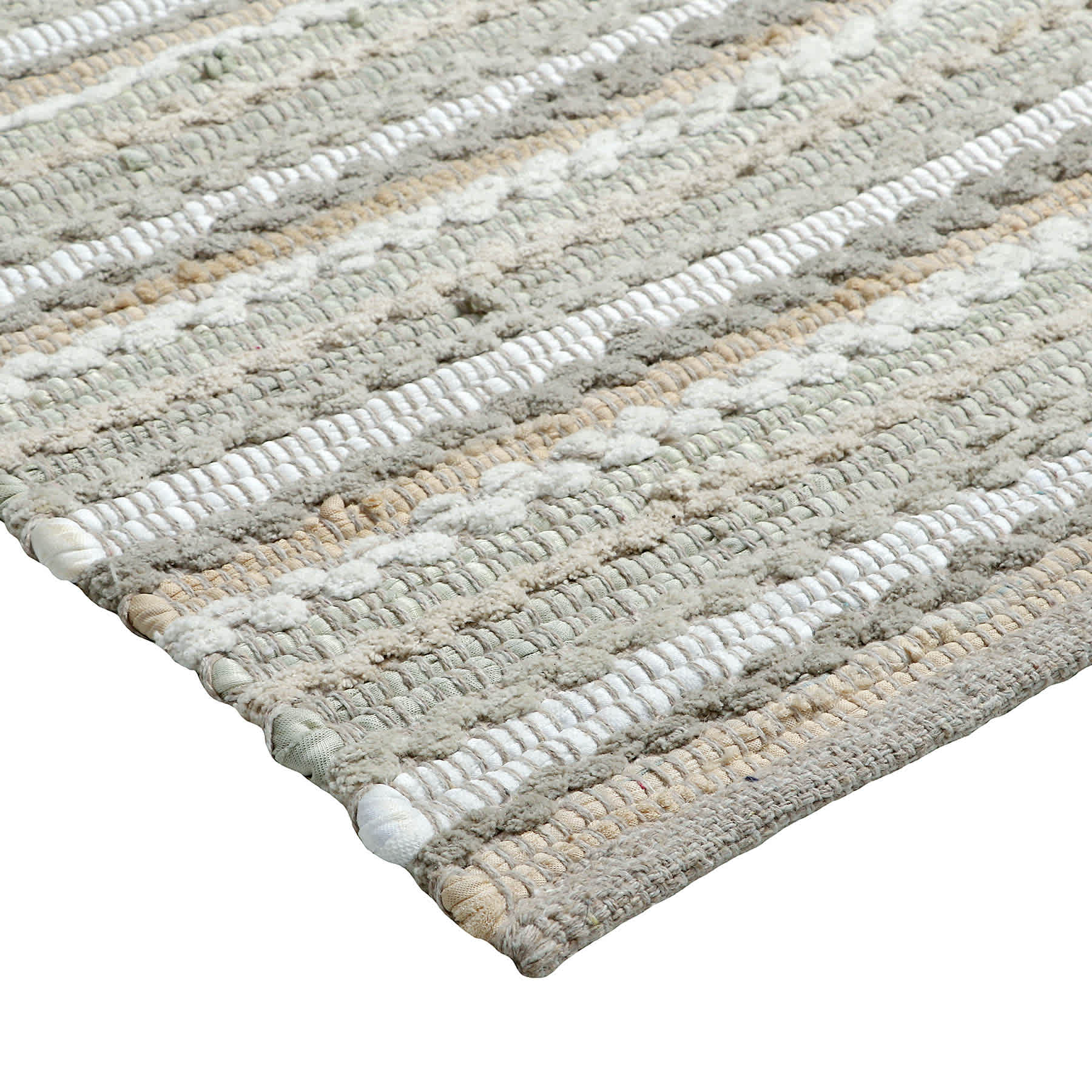 Beige Striped Cotton & Chenille Accent Rug, 20x32