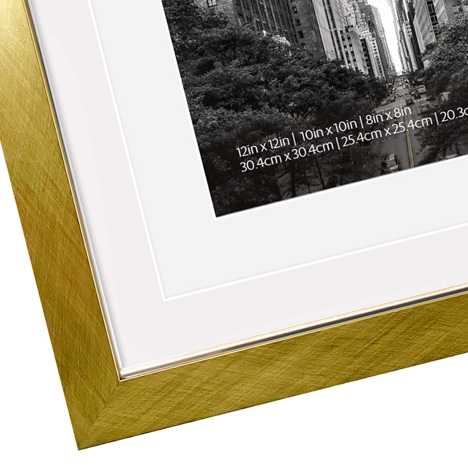 12x12 Gold Wide Matted to 10x10 & 8x8 Wall Frame
