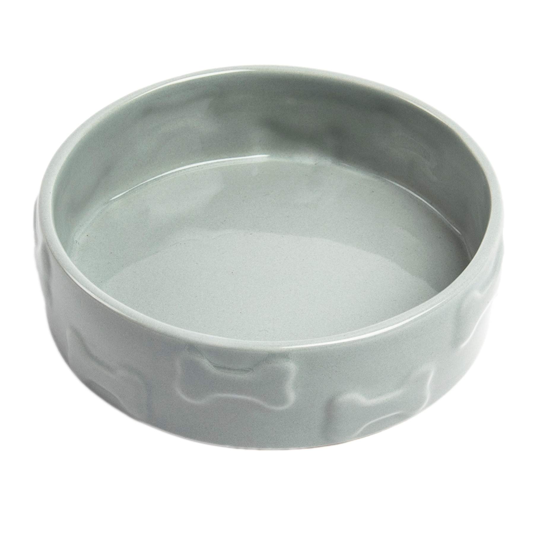 Manor Grey Ceramic 4-Cup Pet Bowl, Medium