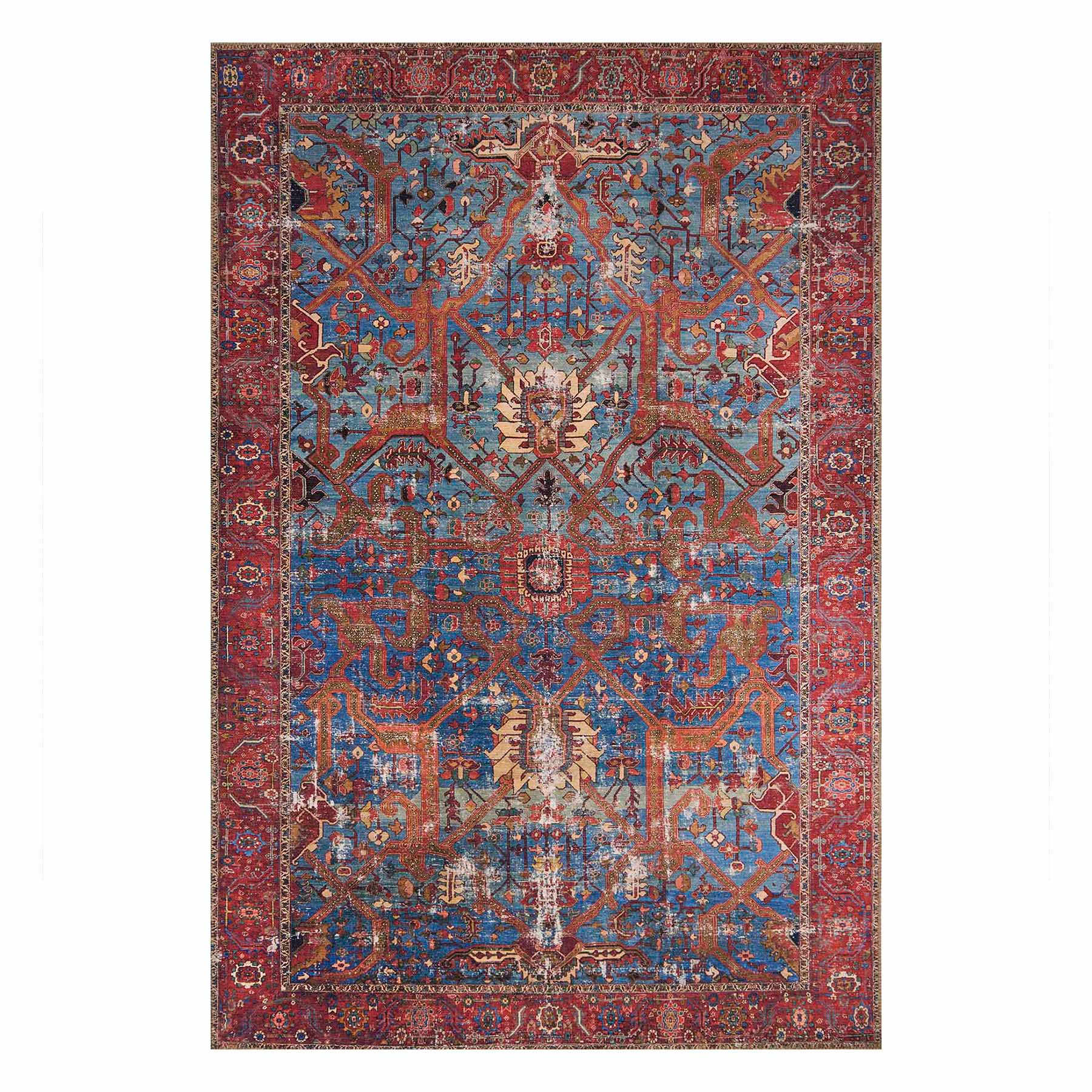 (B524) Found & Fable Sergio Blue & Red Area Rug, 5x7