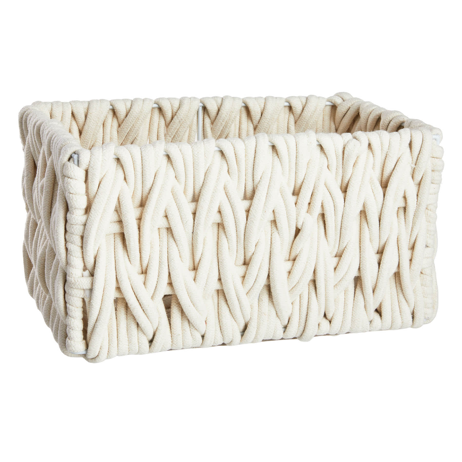 Chunky White Rectangle Fabric Storage Basket, Small