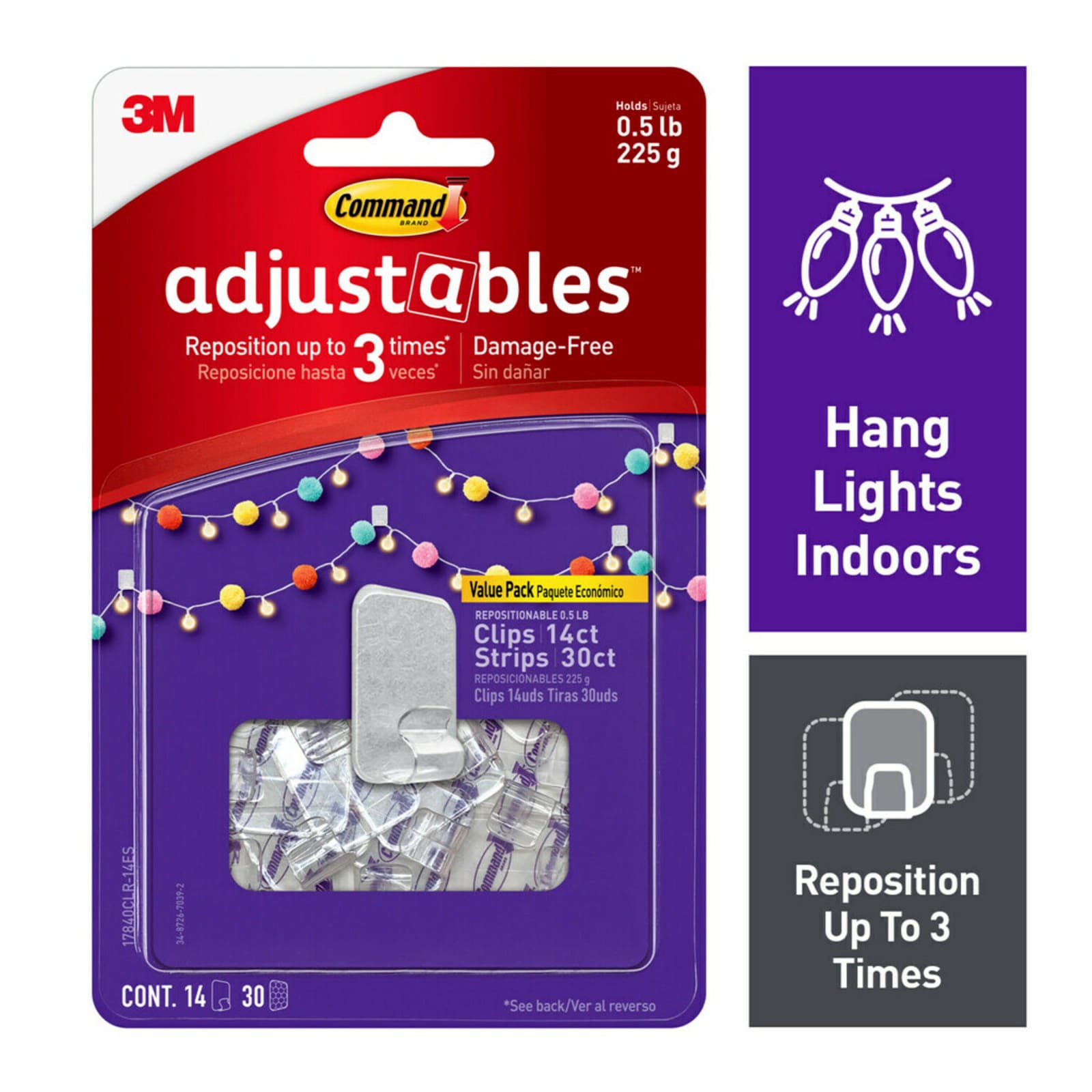 Command? Adjustables 14-Clips, 30-Strips/Pack, White