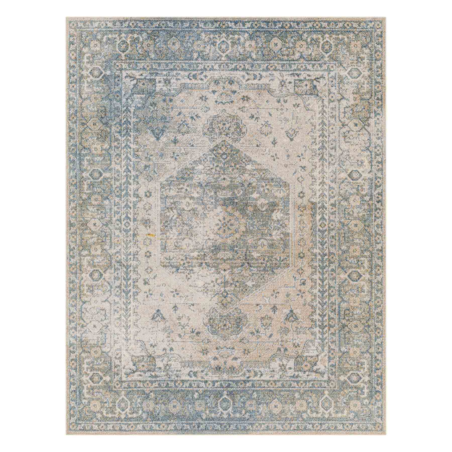 (D590) Lillian Blue Multi Medallion Washable Area Rug, 5x7